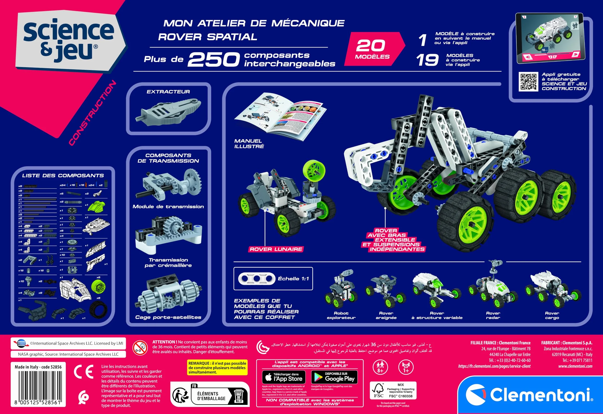 Clementoni Rover Spatial NASA Modèle motorisé Futuriste Exploration Mars Atelier Construction créatif Jeux Éducatif Enfant 8ans