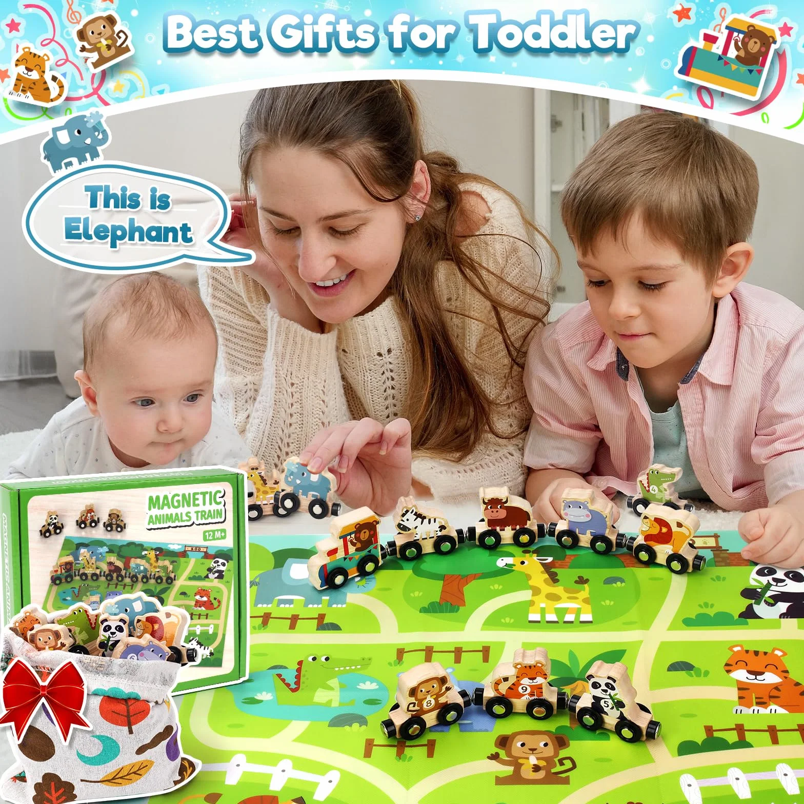 Jouet en Bois Magnetic Train Animaux de la Ferme Jeu Educatif Montessori 1 2 3 Ans Cadeau Fille Garçon