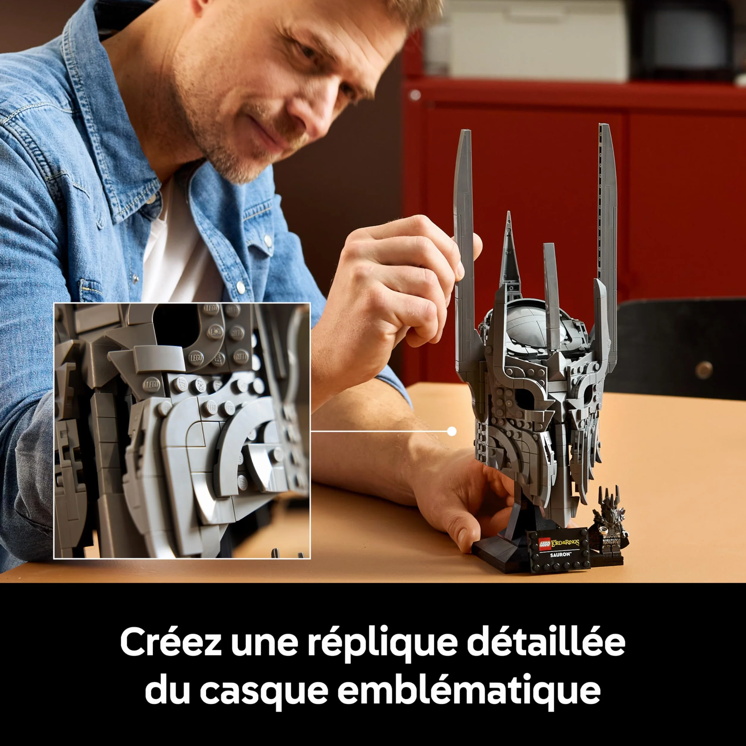 LEGO Icons Le Seigneur des Anneaux Le Casque de Sauron Maquette Adulte Décoration Anneau Unique Minifigurine Collector