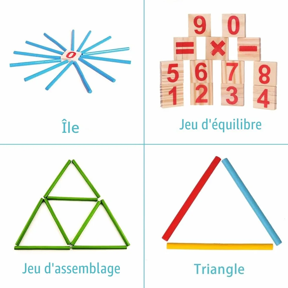 Jouet Montessori Mathématiques, Jeu Numérique Bâtons Bois avec Blocs et Bâtons Comptage pour Enfants 3 Ans