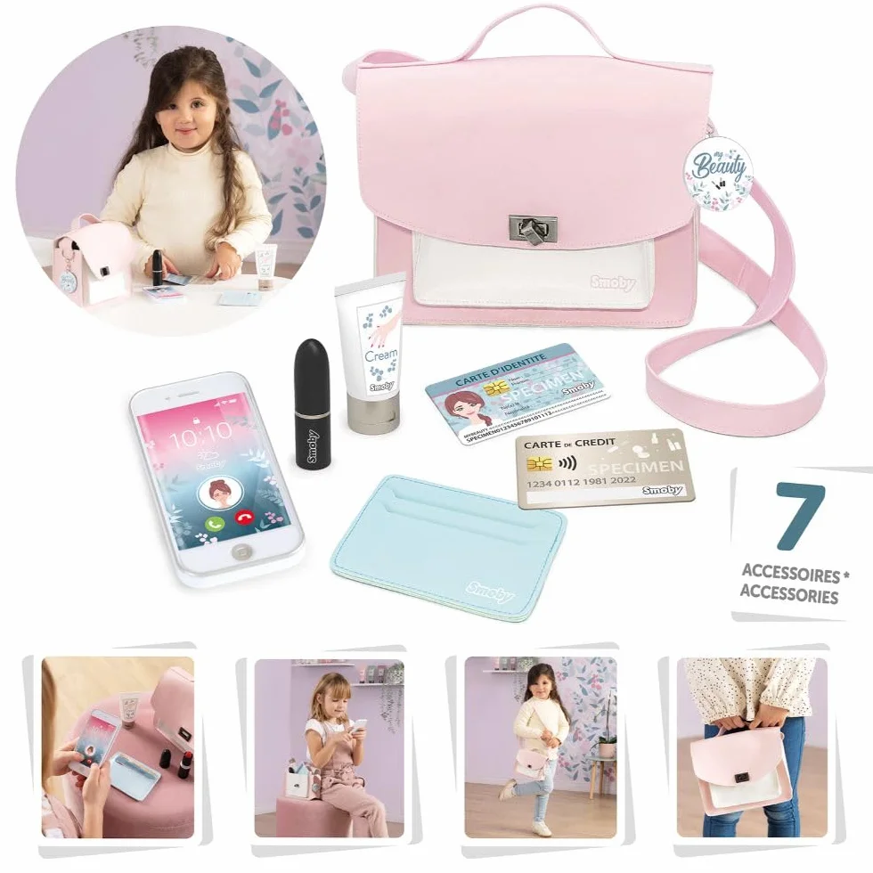 Smoby My Beauty Bag Sac Beauté 7 Accessoires Maquillage Factice Sac et Porte Carte 3 Ans