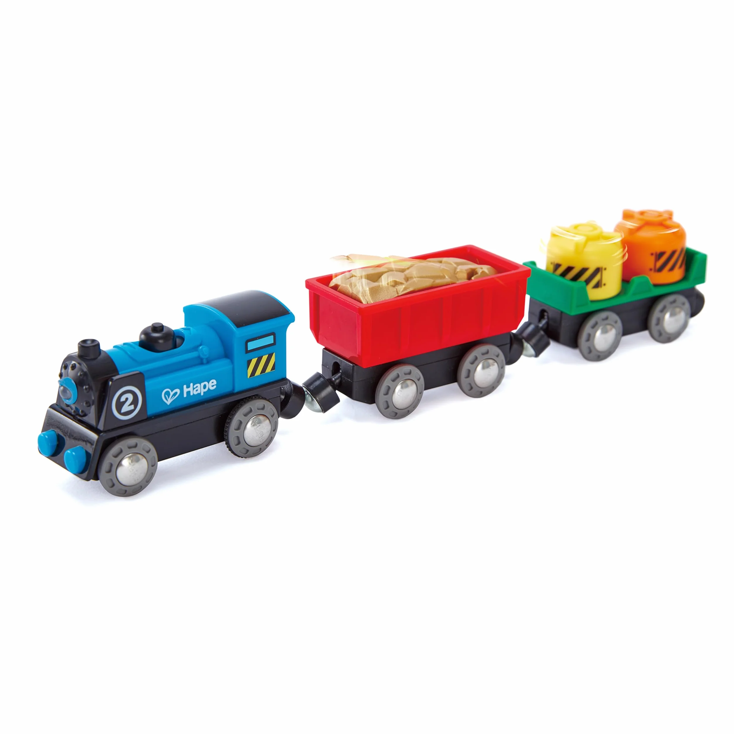 Hape Train de Marchandises à Piles - Locomotive Électrique Bleue avec Deux Wagons pour Enfant dès 3 Ans