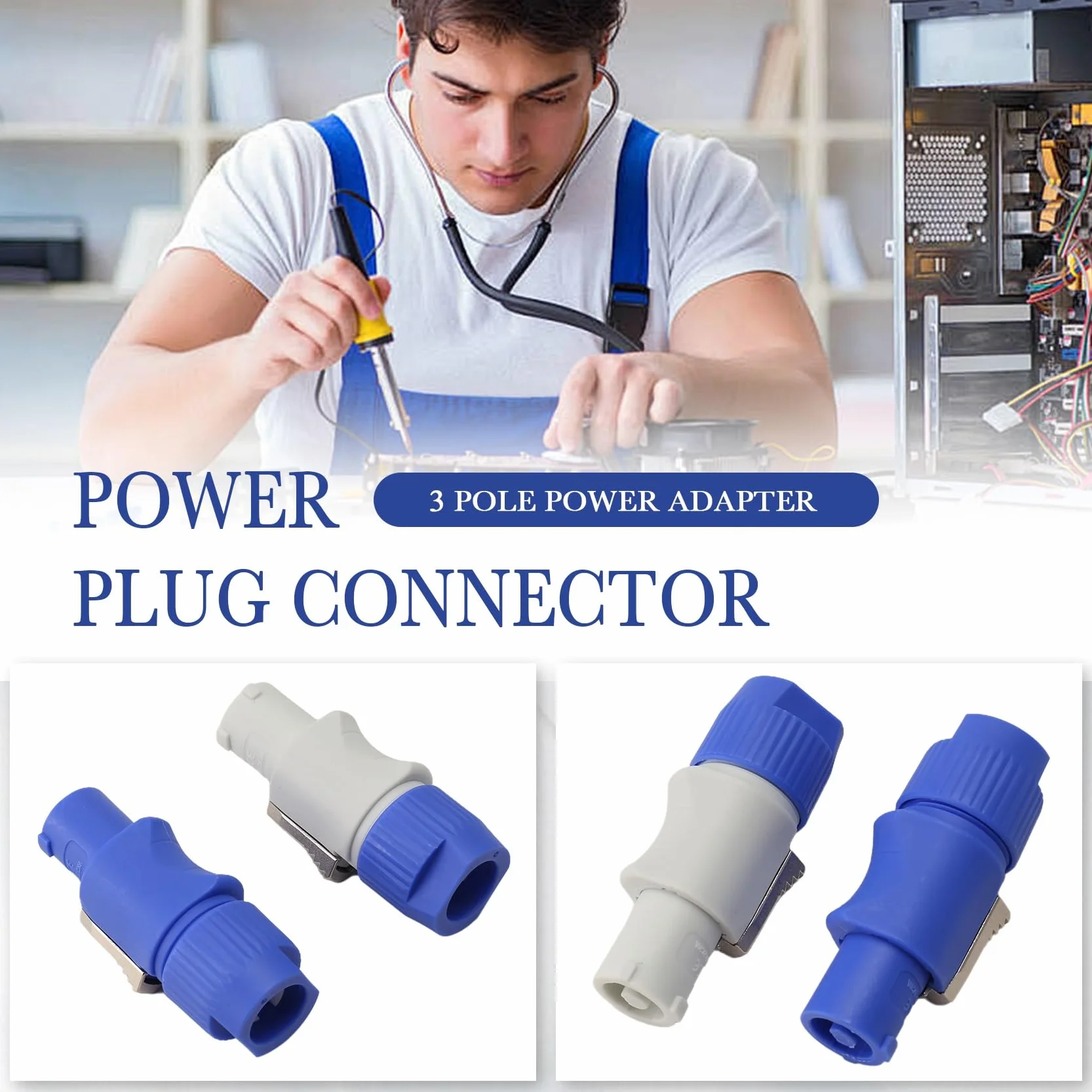 Lot de 20 prises Powercon NAC3FCB 3 broches 20 A 250 V CA Bleu