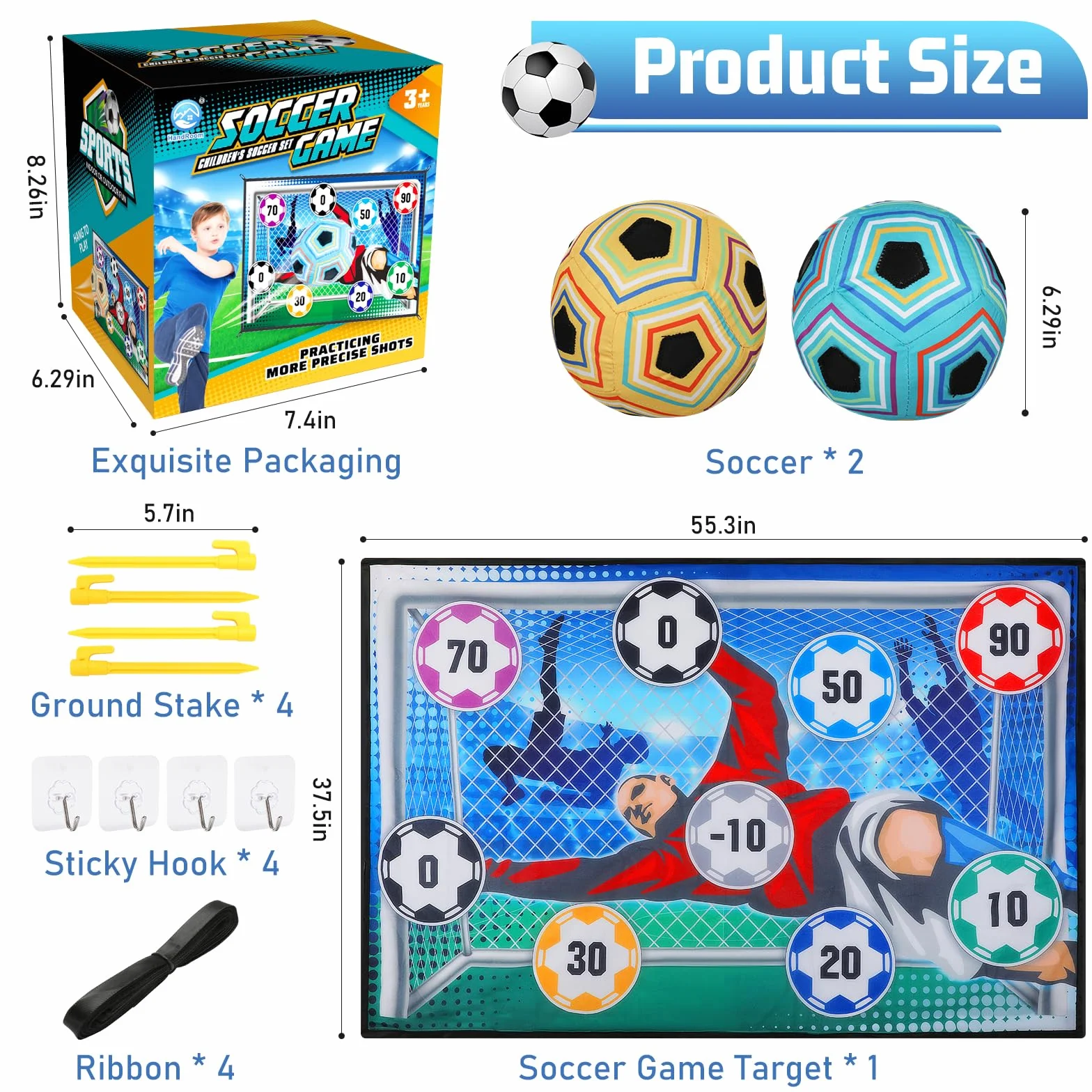 VATOS Ensemble de Jeu de Ballon de Football pour Enfants, But intérieur et extérieur avec Balles, Cadeau 3-8 Ans