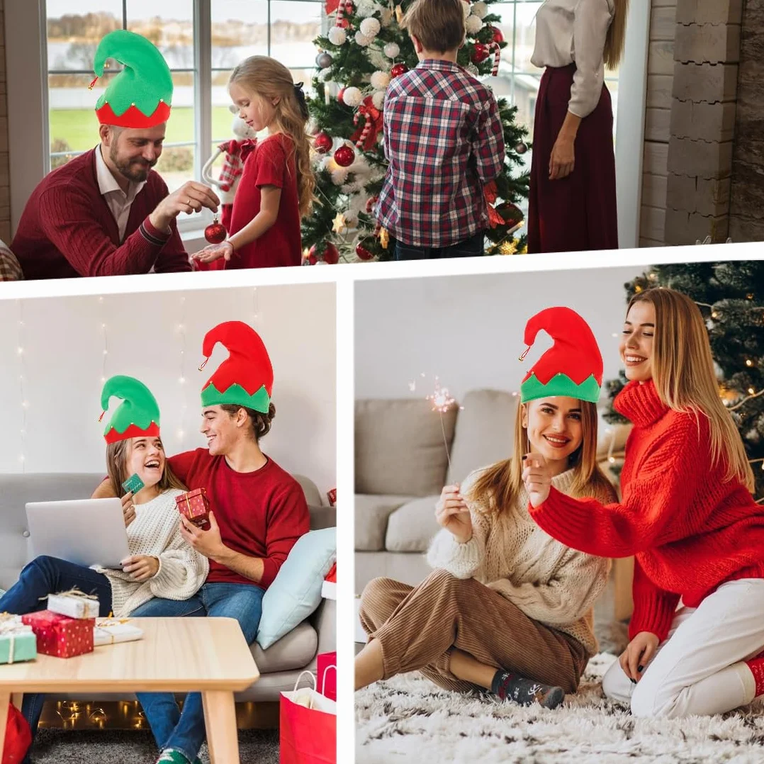 Bonnet Elfe Rouge et Vert Chapeau Lutin avec Grelots pour Cosplay Noël