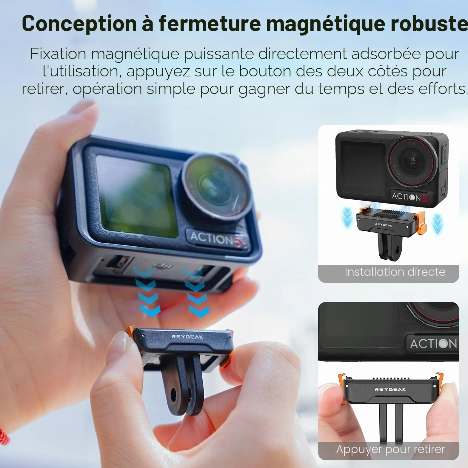REYGEAK Support magnétique à changement rapide compatible Osmo Action 5 Pro/4/3