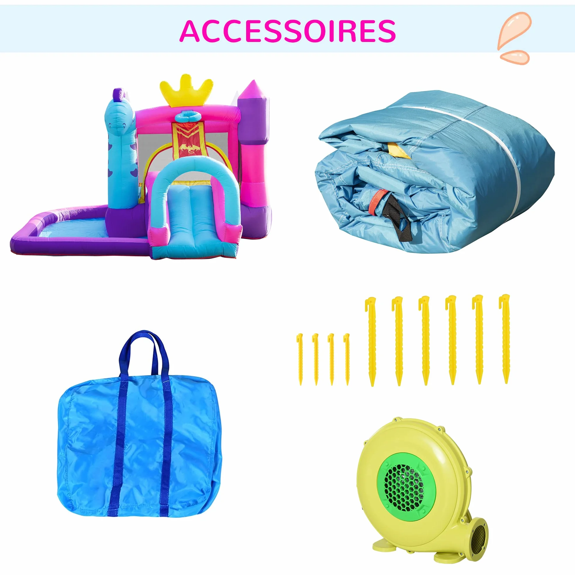 Outsunny Château Gonflable avec Toboggan, Trampoline et Piscine 300x270x200 cm 350W Souffleur Inclus