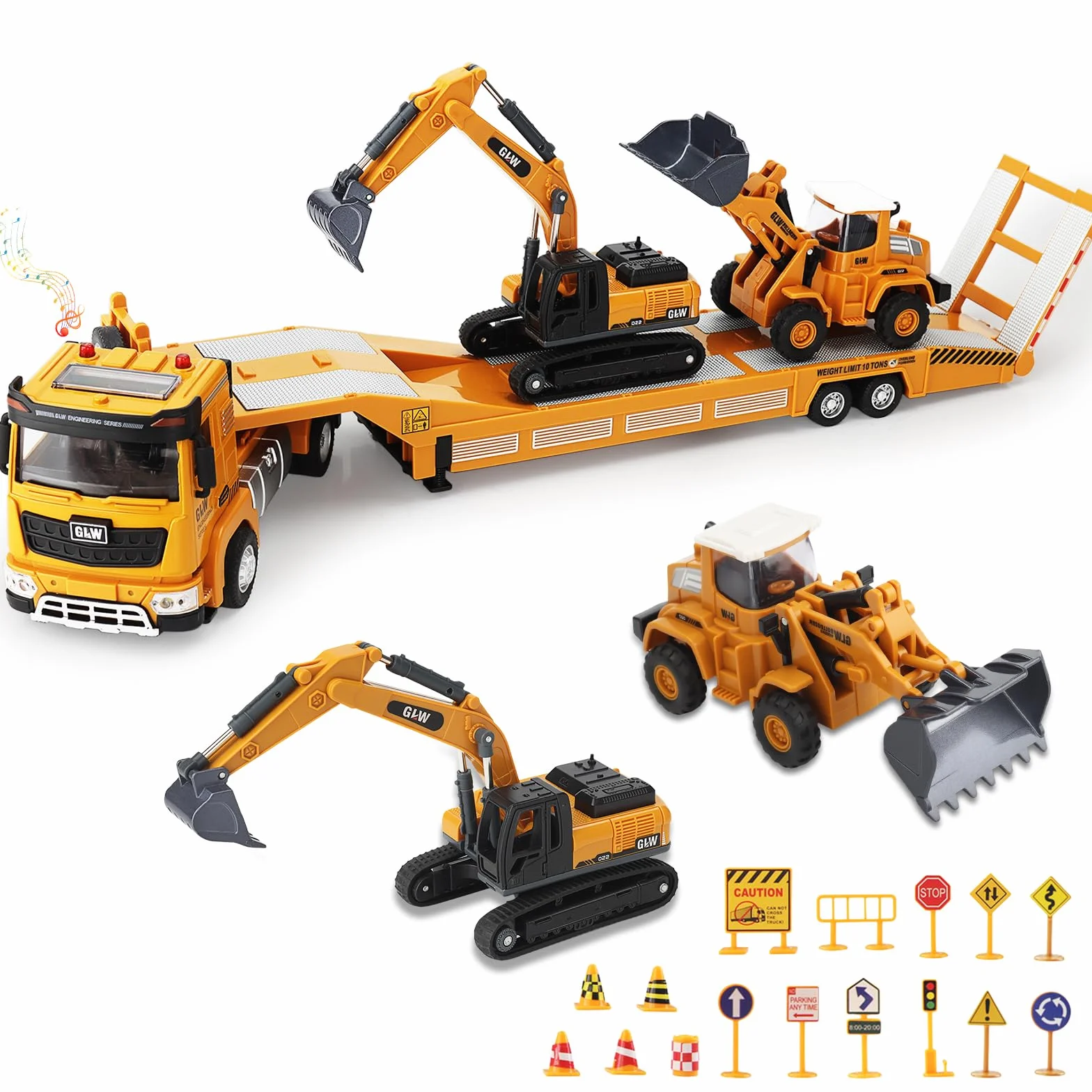 UCAMP 1:40 Camion Transporteur Voiture avec Sons et Lumières Tractopelle Pelleteuse Bulldozer Jouet Enfant Cadeau Garçon 3 4 5 6 7 Ans