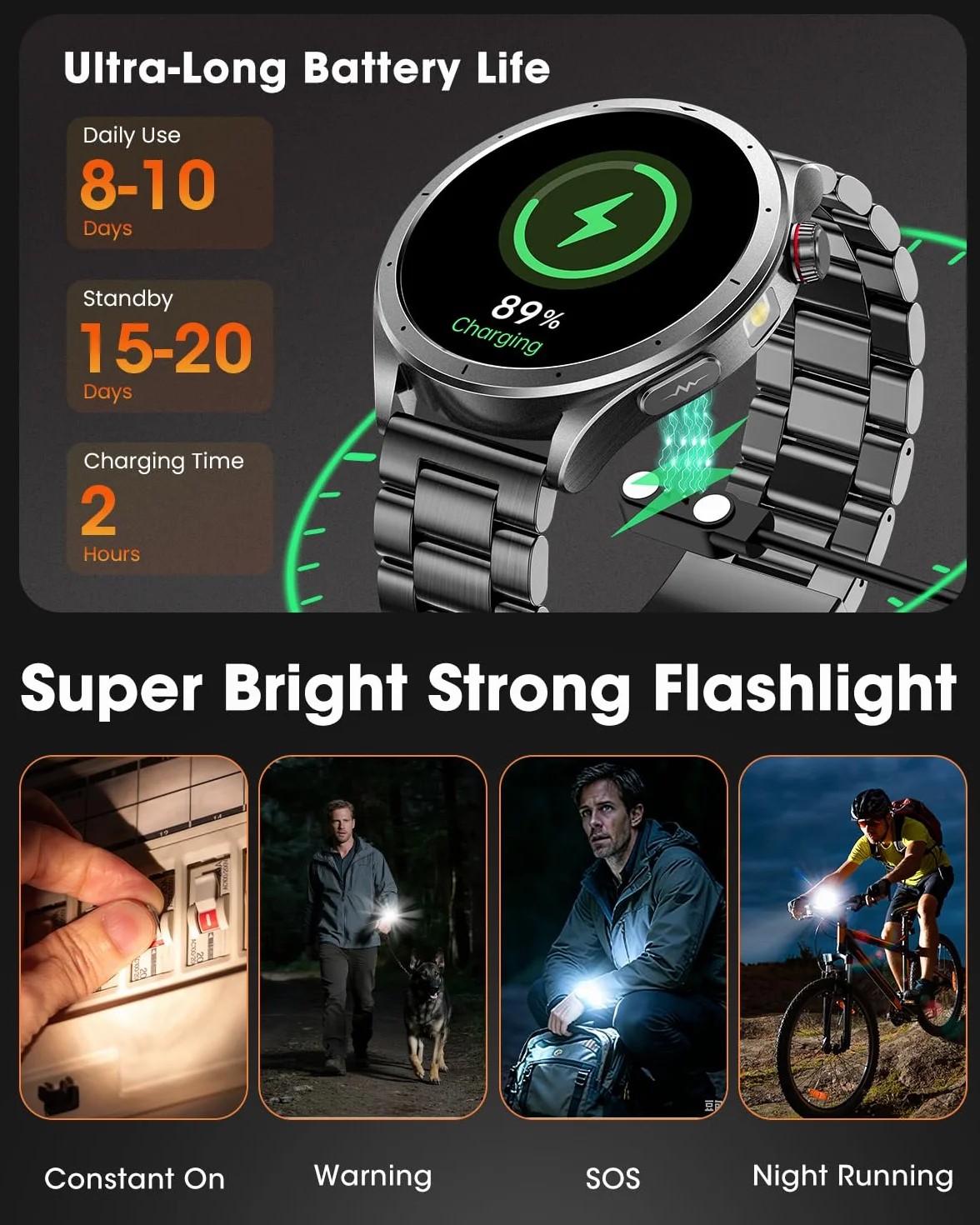 Montre Connectée Homme ECG+HRV Smartwatch Tension Artérielle Fréquence Cardiaque 5ATM Étanche Noir