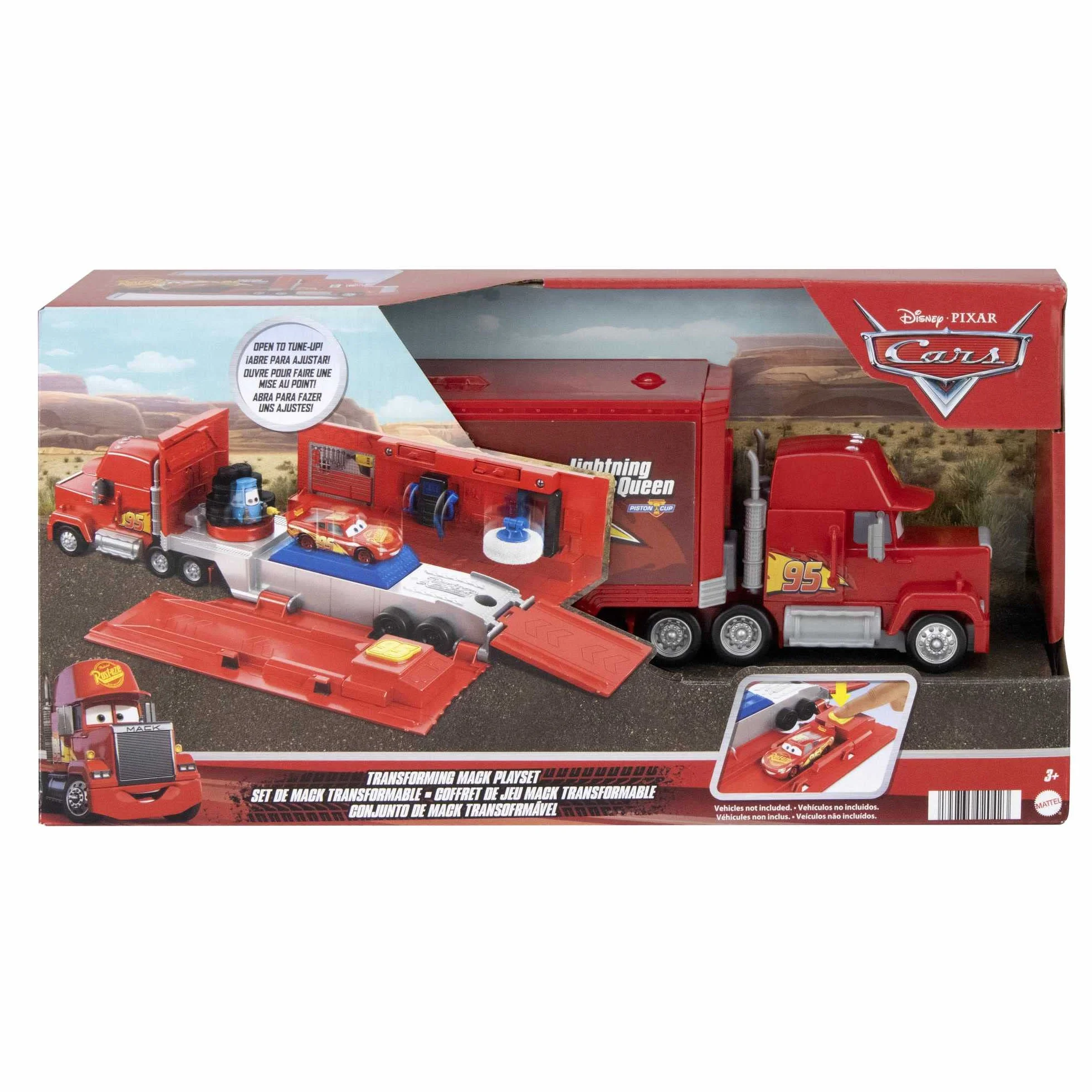 Mattel Disney Pixar Cars Coffret Mack Transformable 2 en 1 camion atelier tuning avec lanceur pont élévateur jouet enfant HDC75