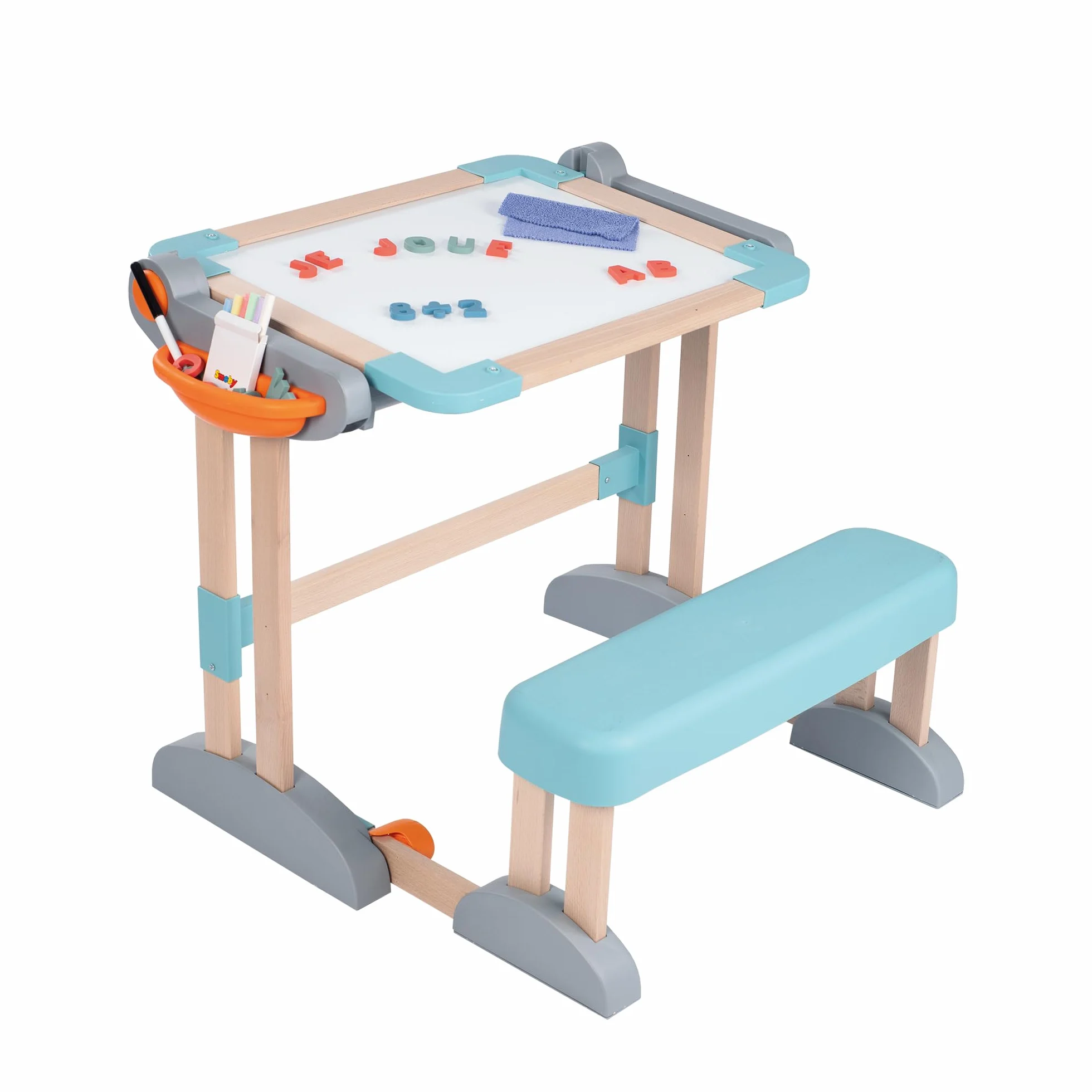 Smoby - Bureau Modulo Space - Transformable en Tableau Double Face - Bois et Plastique - Pliable et Compact - 80 Accessoires Inclus - A Partir de 3 Ans