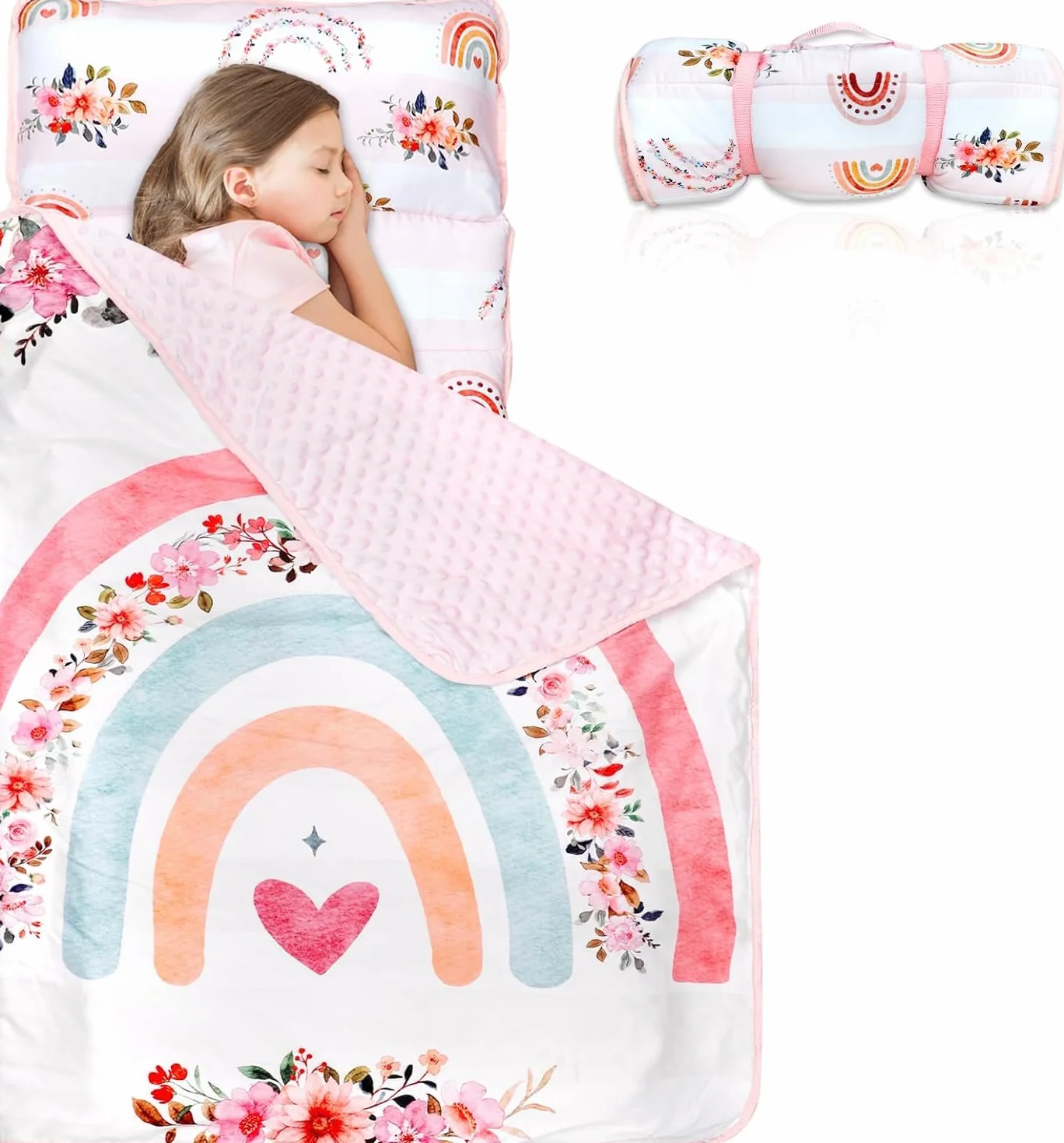 Hooyax Tapis de Sieste pour Enfants avec Oreiller Amovible et Couverture Douce, 58,2 x 130 cm