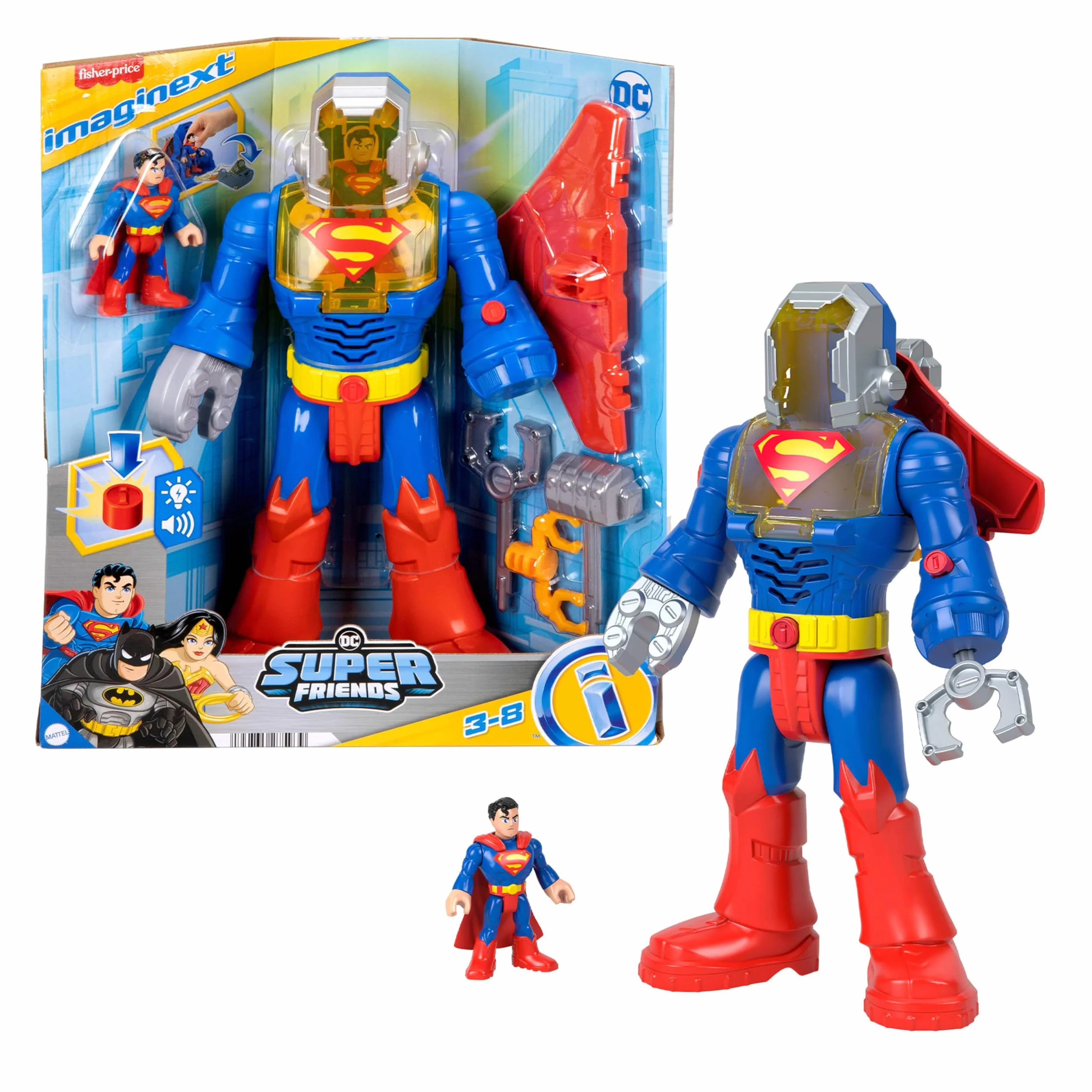 Fisher-Price Imaginext Robot Superman XL DC Super Friends 30 cm avec sons et lumières JCT47