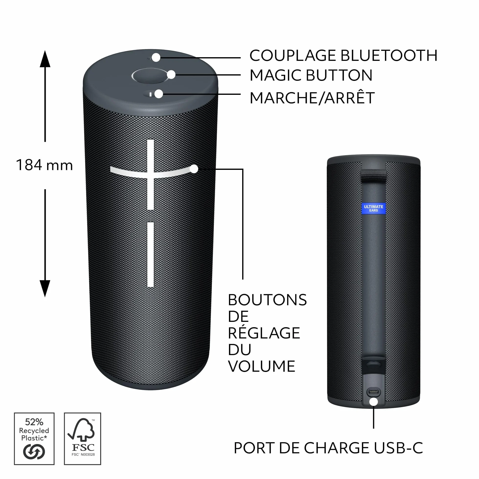 Ultimate Ears Boom 4 Enceinte Bluetooth Portable Étanche 360° 15h Autonomie 45m Noir