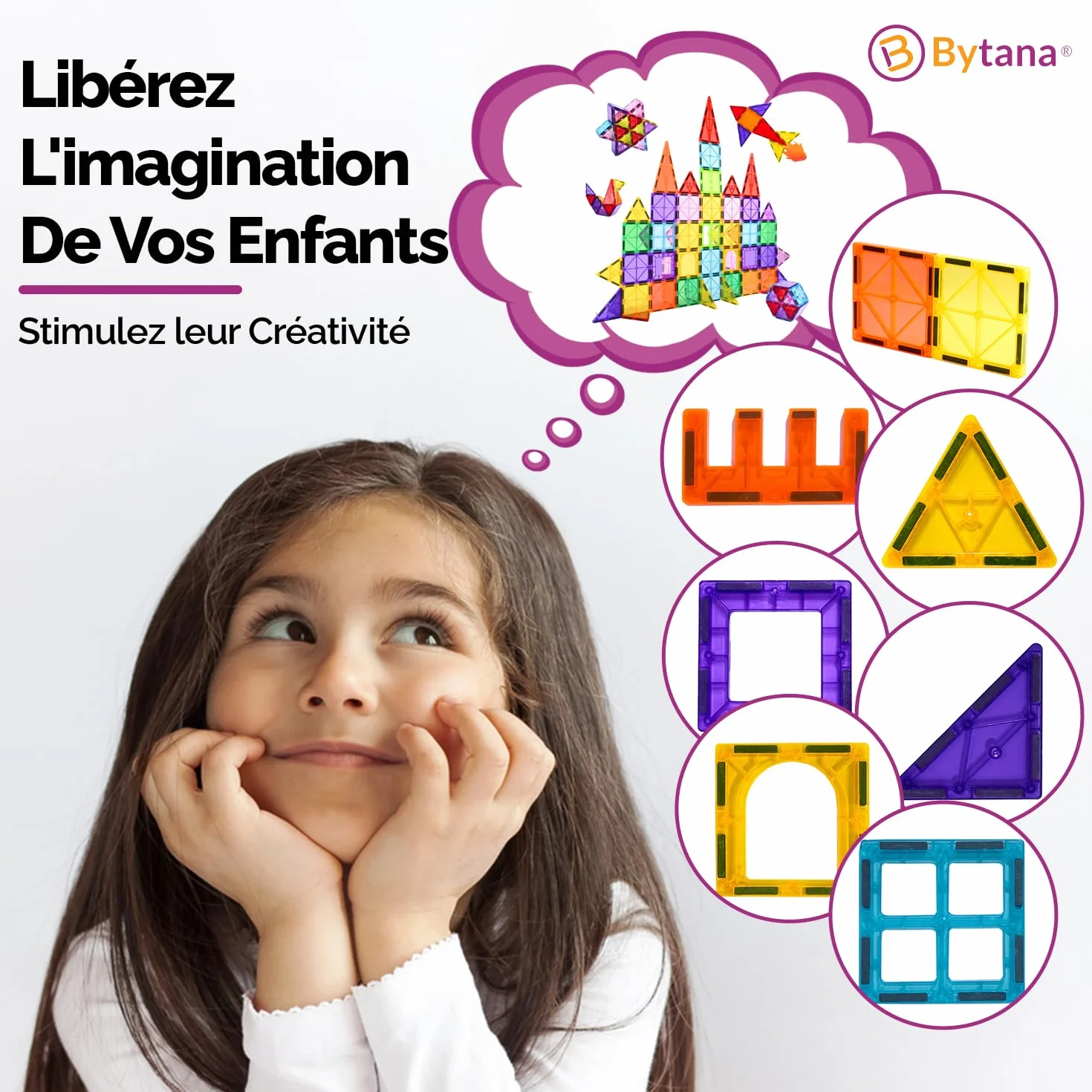 BYTANA Jeu de Construction Magnétique 68 Pièces Blocs Aimantés 3D Jouet Éducatif Créatif 3 Ans