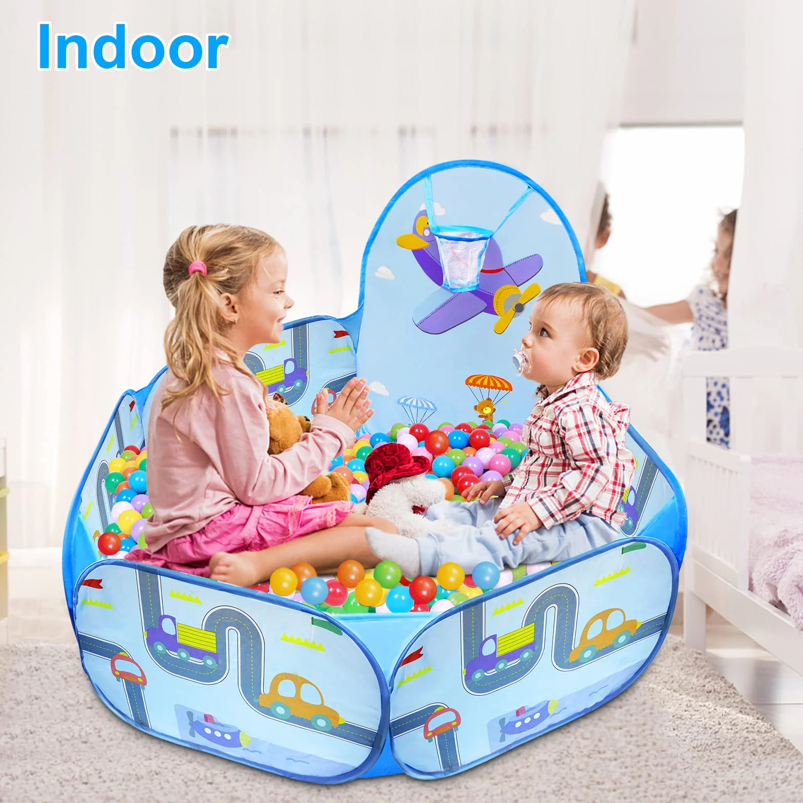 Piscine à Balles Enfant MAIKEHIGH, Pop Up Bébé Ball Pool Tente de Jeu avec Panier de Basket-Ball, Intérieur Extérieur