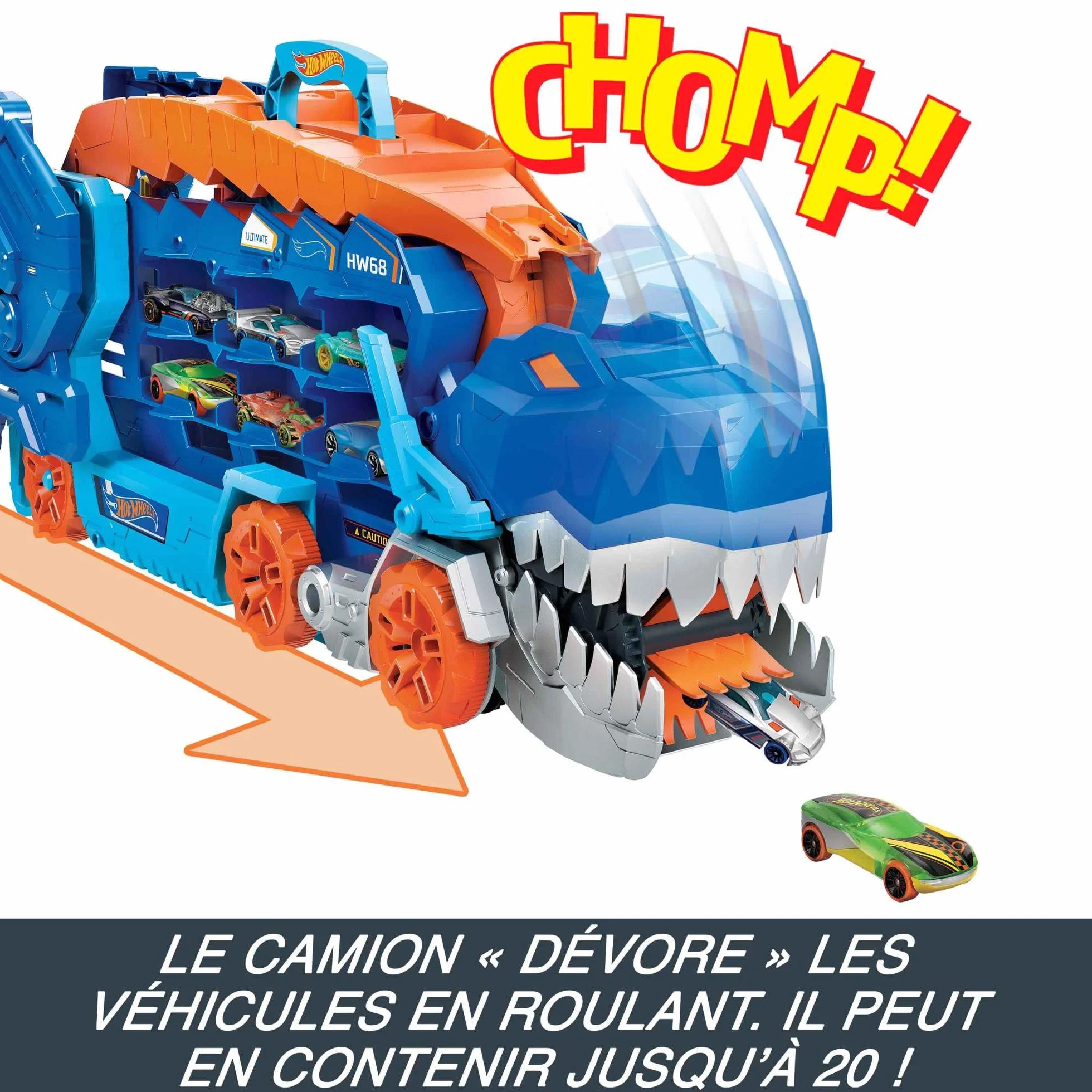 Hot Wheels Let’s Race Netflix Camion City Transporteur T-Rex Qui Se Cabre Piste Course Lumières Sons Jouet Enfant 3 Ans HNG50