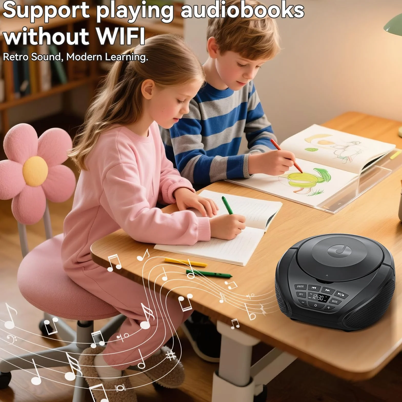 Gueray Lecteur CD Portable Boombox Radio FM Haut-parleurs Entrée AUX Prise Casque Lecture Prog
