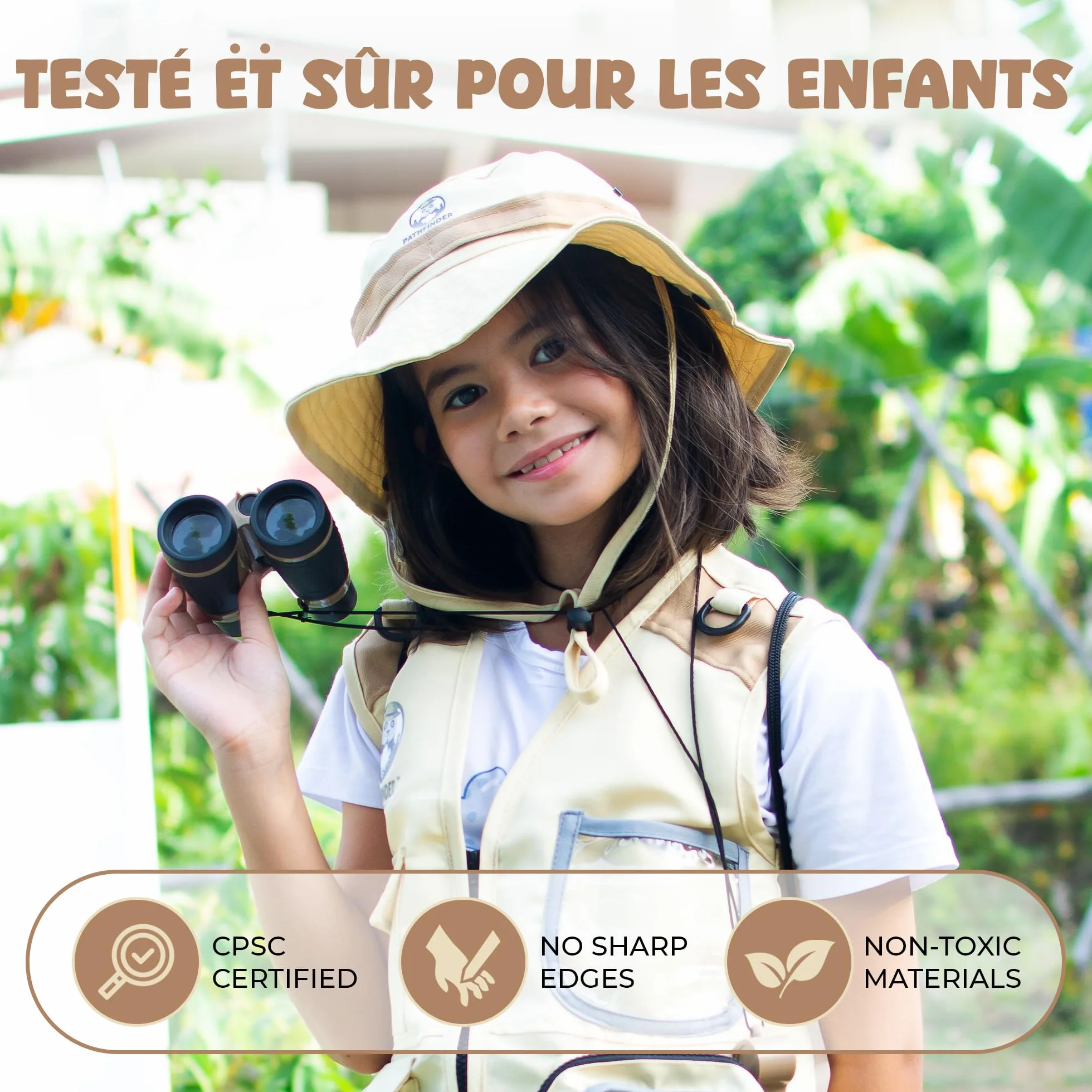 Kit Exploration Enfant Gilet Safari Chapeau Jumelles Boussole - Déguisement Aventurier Cadeau Garçons Filles 3-7