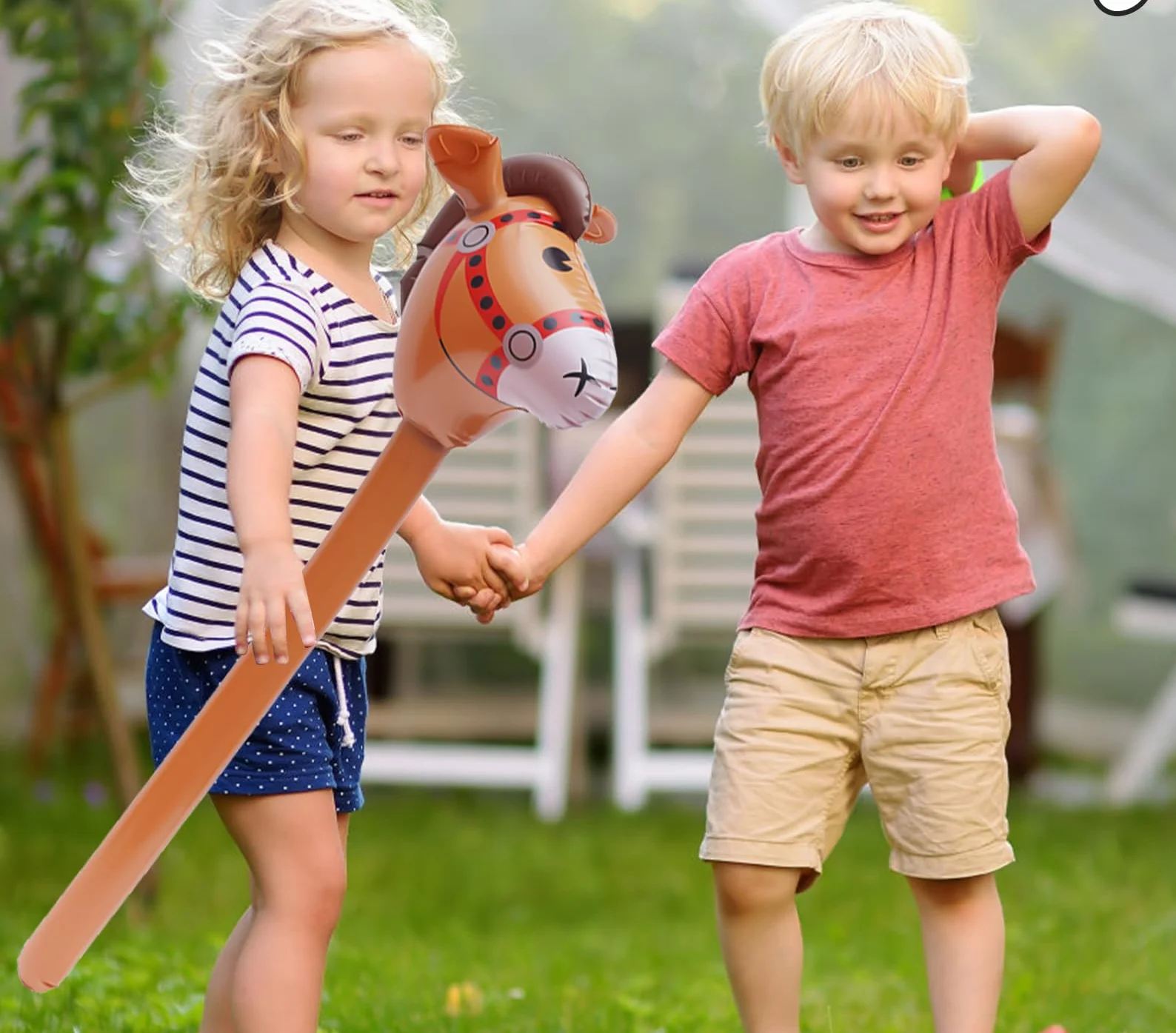 Lot de 2 chevaux gonflables - Tête de cheval - Bâton pour enfants - Kit de bricolage