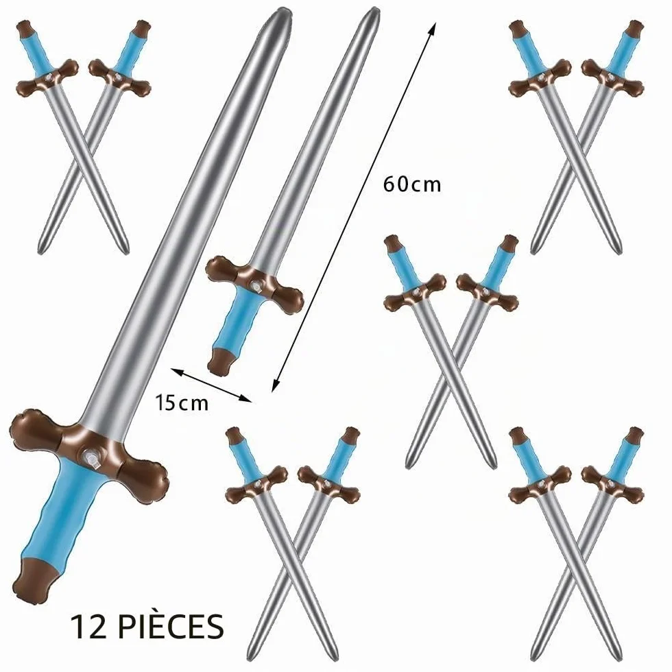 Épées Gonflables 60cm 12 Pièces Accessoires de Fête Pirate Cosplay Halloween
