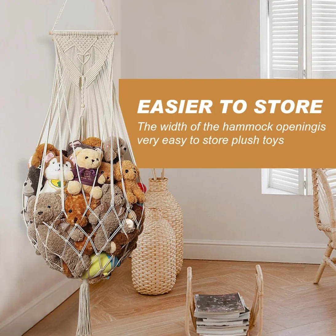 Filet de rangement pour peluches bohème macramé hamac organiseur chambre