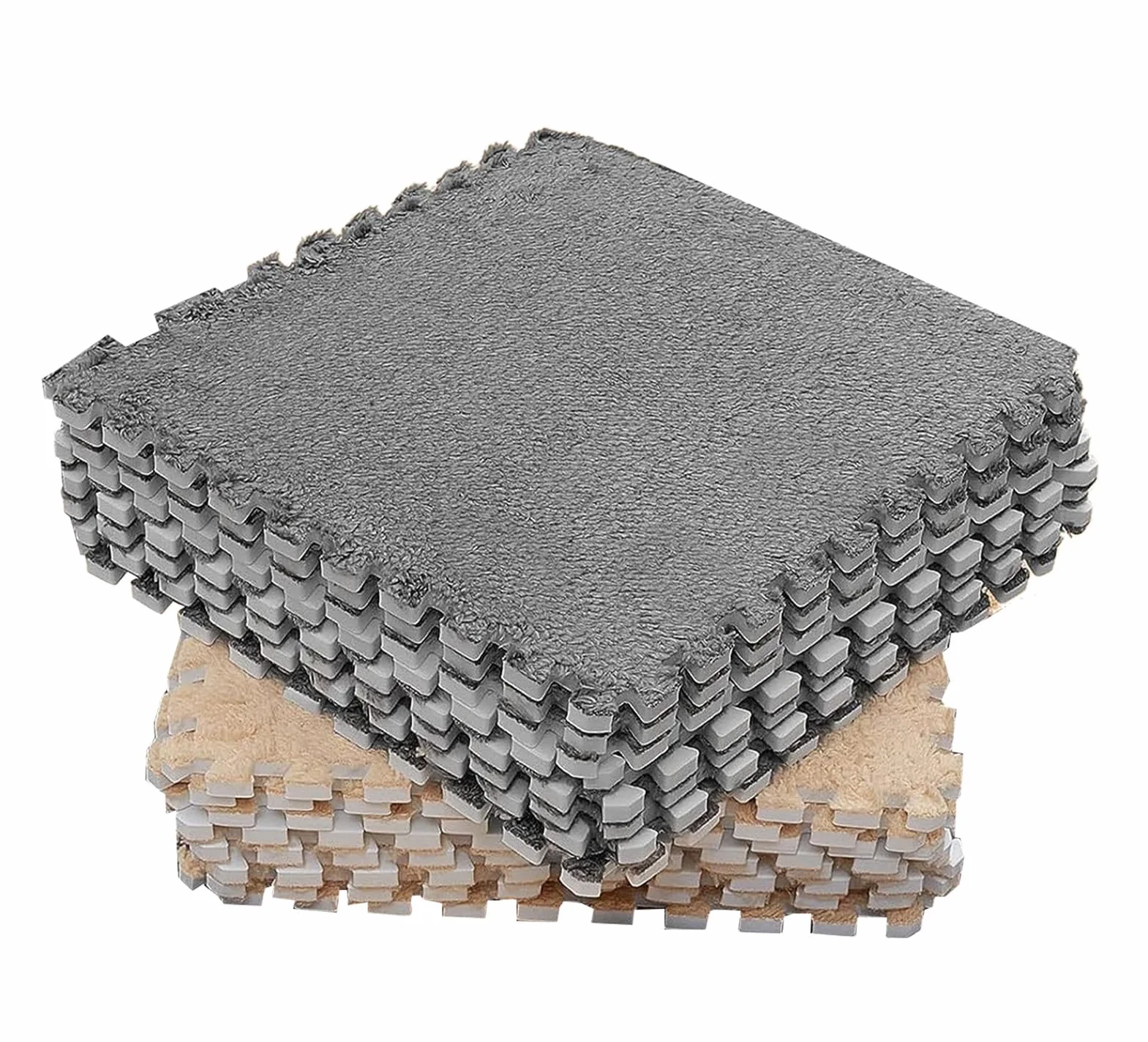 Tapis de Jeu Puzzle en Mousse 30x30cm 10 Pièces Dalles Emboîtables Tapis de Sol Gris Chamois