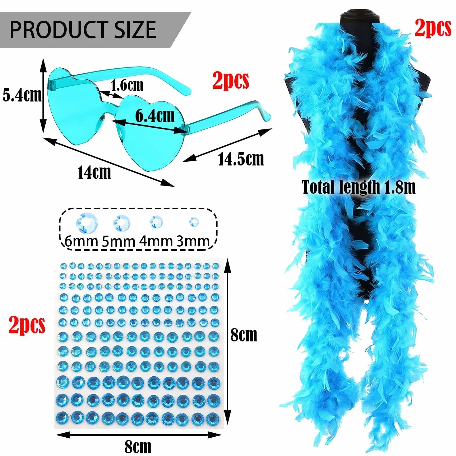 Boa en plumes 4PCS avec Lunettes de Soleil en Forme de Cœur pour Halloween Fête Carnaval