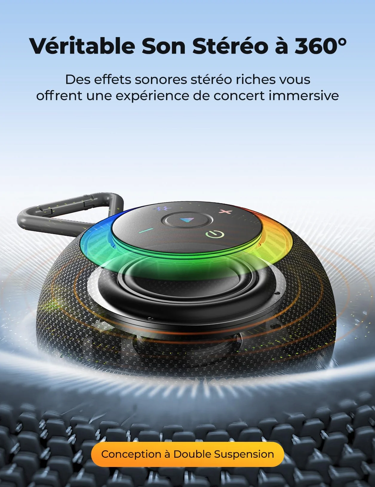 Enceinte Bluetooth Douche IPX7 20W Haut-Parleur Salle de Bain Bluetooth 5.4 Autonomie 24H LED RGB TWS Carte TF