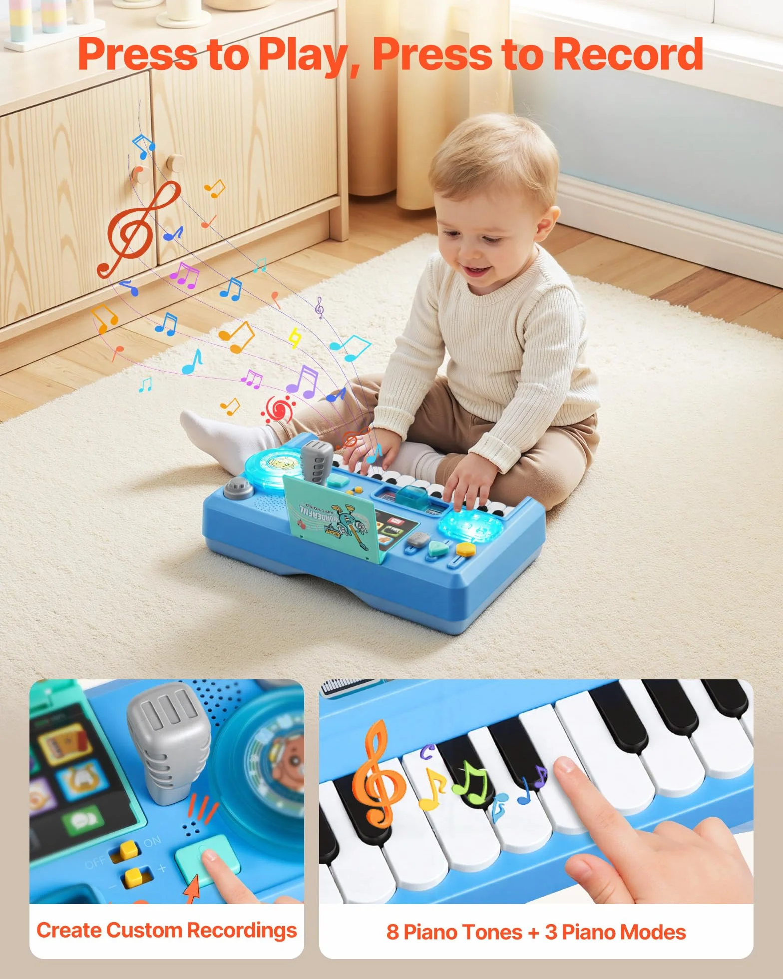 VEVOR Table Activité Bébé 6 Mois et Plus 16 Jeux Jouet Musical Éducatif avec Platine DJ Enregistrement et LED, 133 Sons