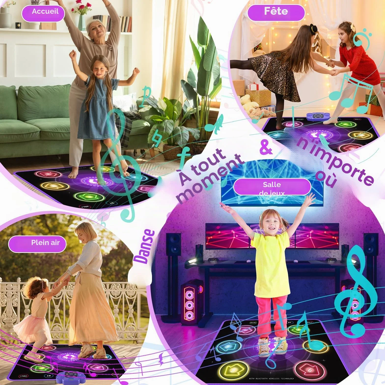 Tapis de Danse pour Enfants GuKKK 6 Flèches de Lumière LED Musique Pad Bluetooth Interactif Cadeau Noël Garçons Filles 3-7+