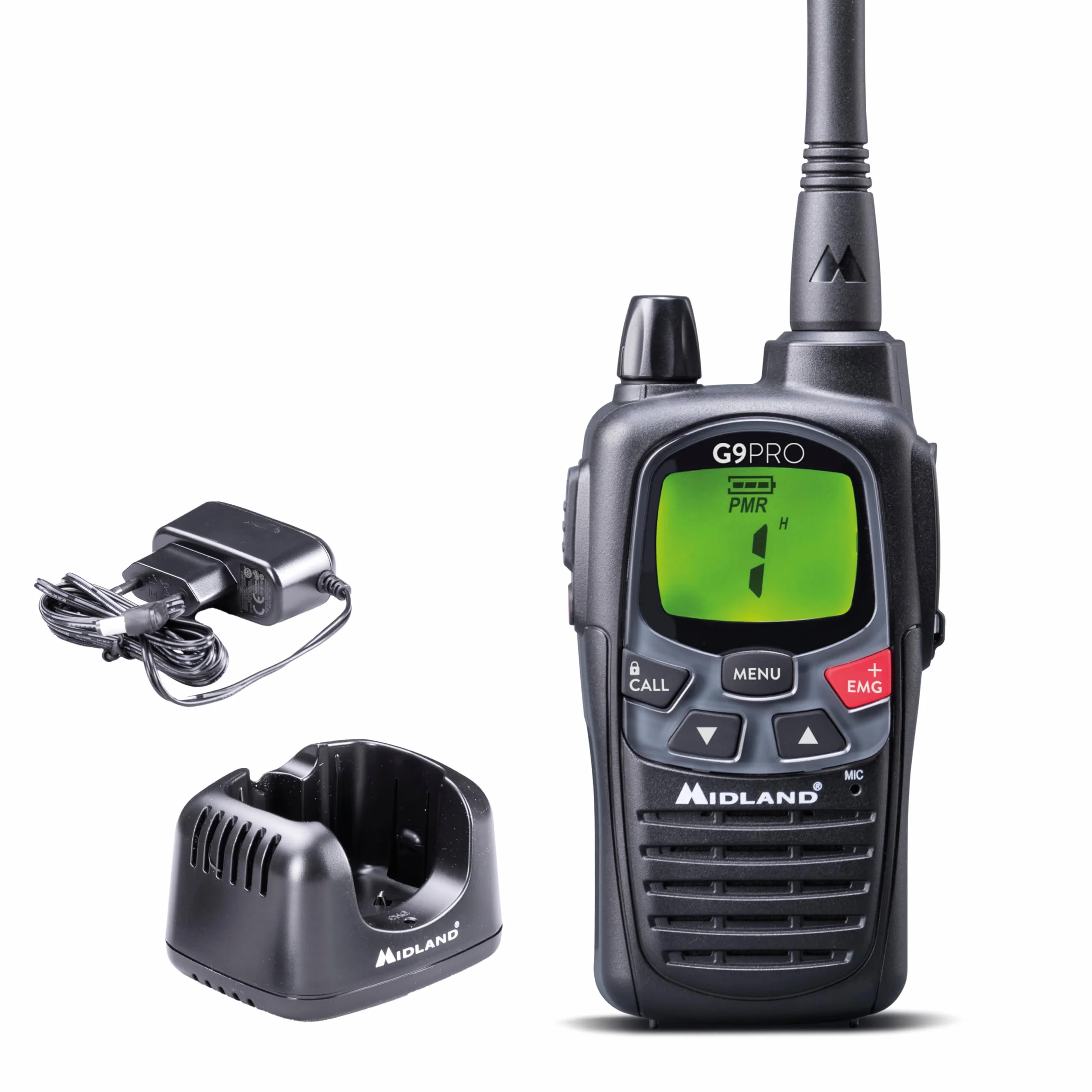 Midland G9 PRO Talkie Walkie Longue Portée 12Km Professionnel IPX4 Étanche 103 Canaux PMR446 LPD Autonomie 23H