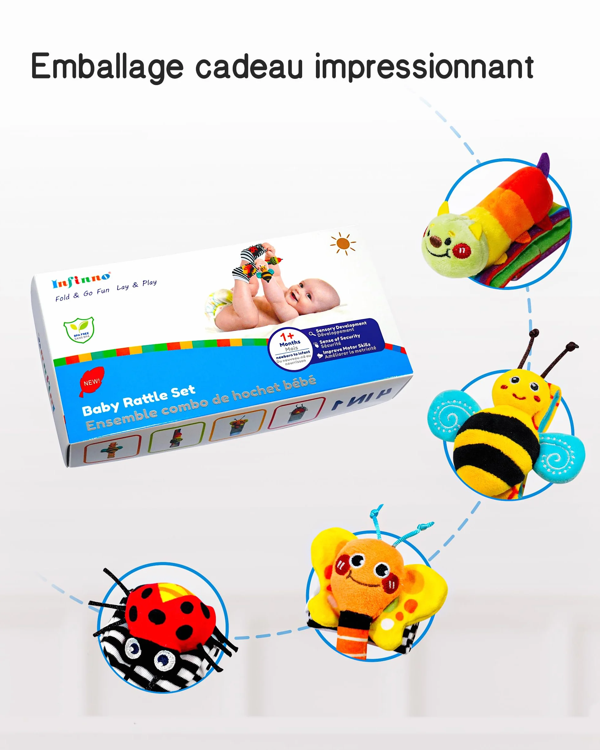 Infinno Jouet Bebe 3 6 9 Mois Ensemble Poignet Chaussettes Hochet Sonore Developpement Sensoriel Cadeau Naissance