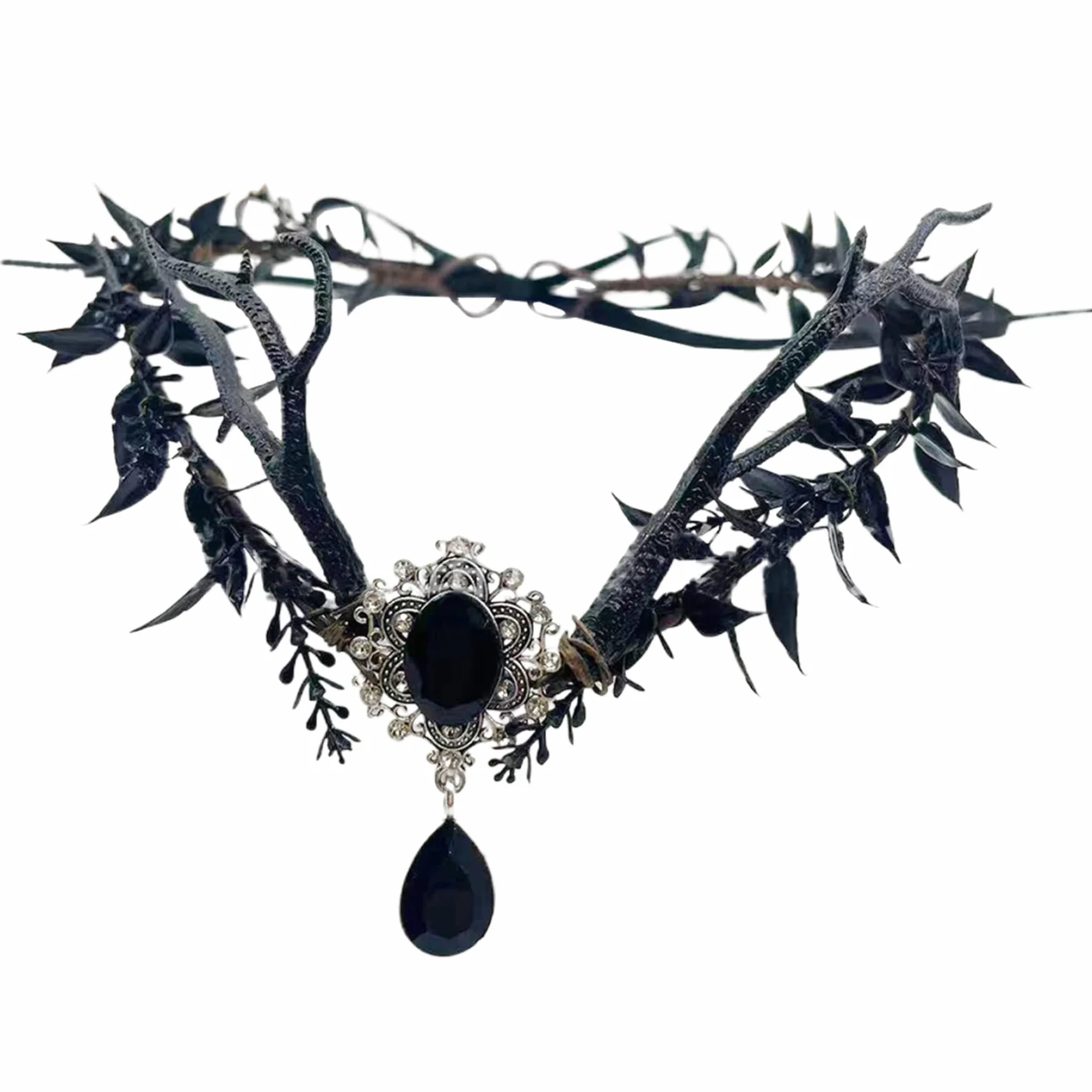 NIDONE Couronne de fées gothique vintage avec cristal et ruban feuille décorative
