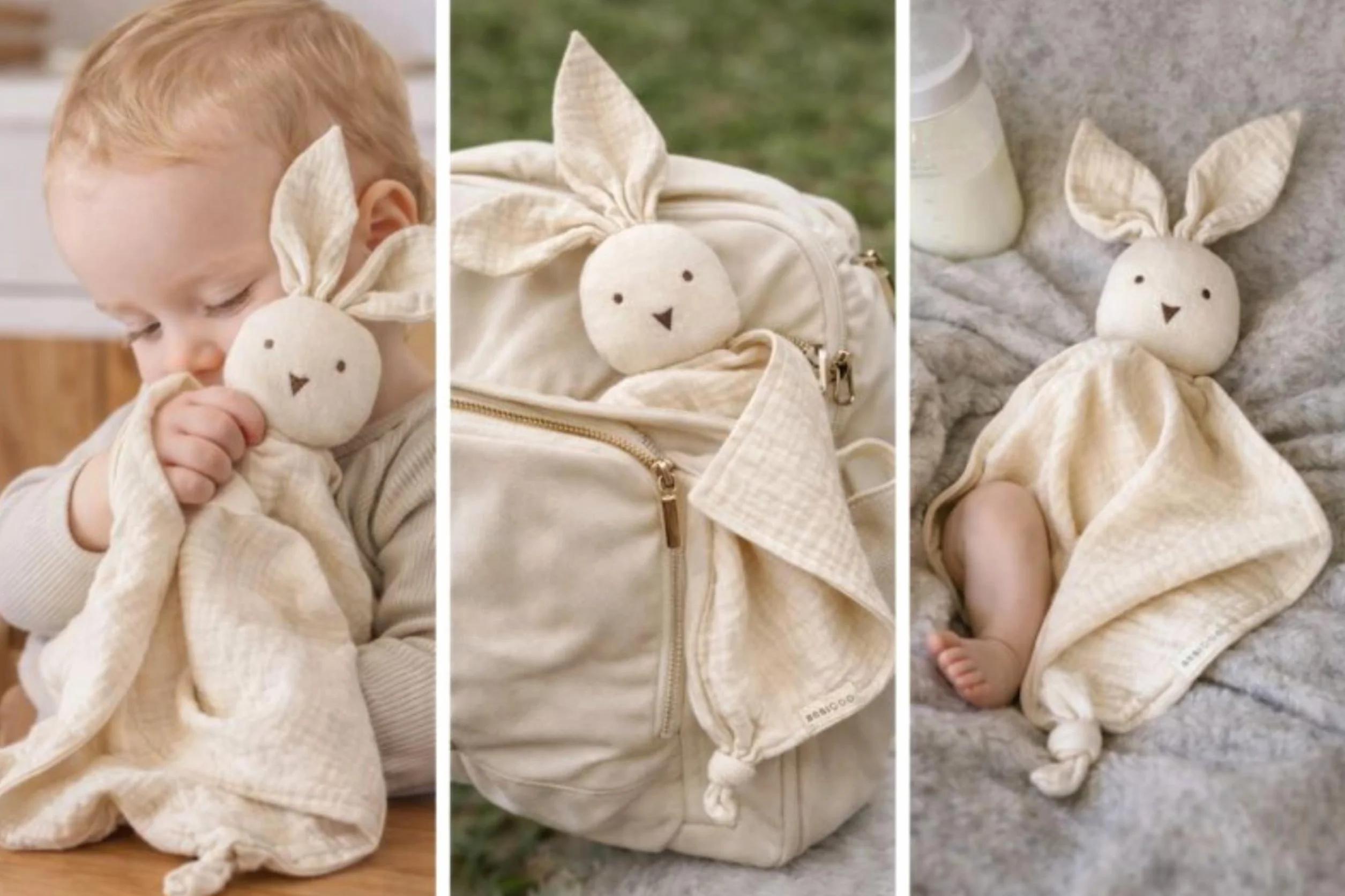 Doudou Lapin en Coton Bio 30x30 cm Cadeau Naissance Écru
