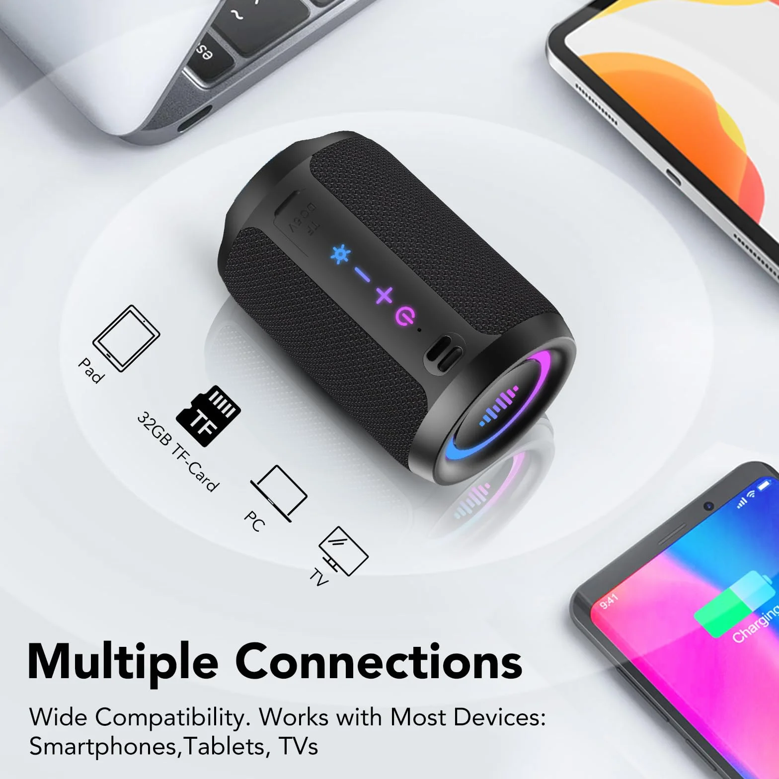 Enceinte Bluetooth 15W Puissante Bluetooth 5.4 IPX7 Autonomie 12 Heures Stéréo Surround Sport Extérieur