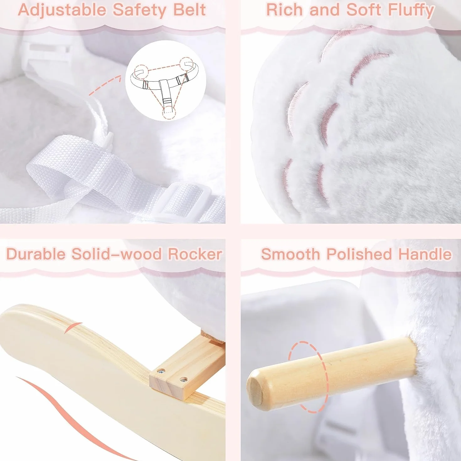 Labebe Animal à bascule cheval jouet tout-petits chaise en bois blanc