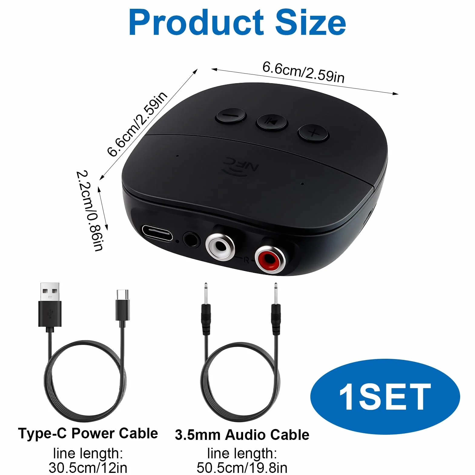 Récepteur Bluetooth 5.2 Adaptateur Audio Jack 3.5 mm RCA NFC pour Système Stéréo Haut-Parleurs