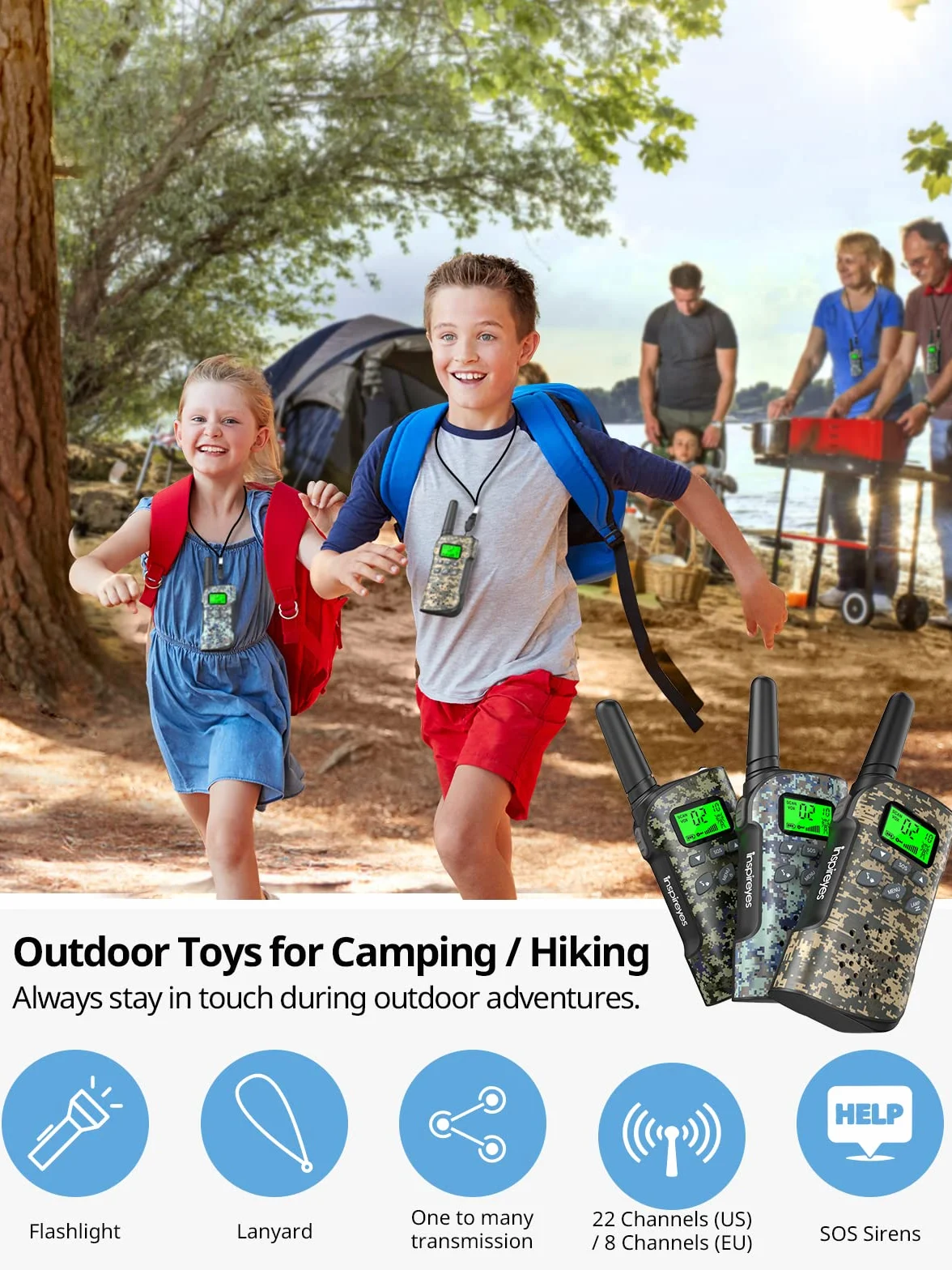 Inspireyes Talkie Walkie Enfants Rechargeable 48H Autonomie Longue Portée 3 Mile Jouet Extérieur 3-12 Ans