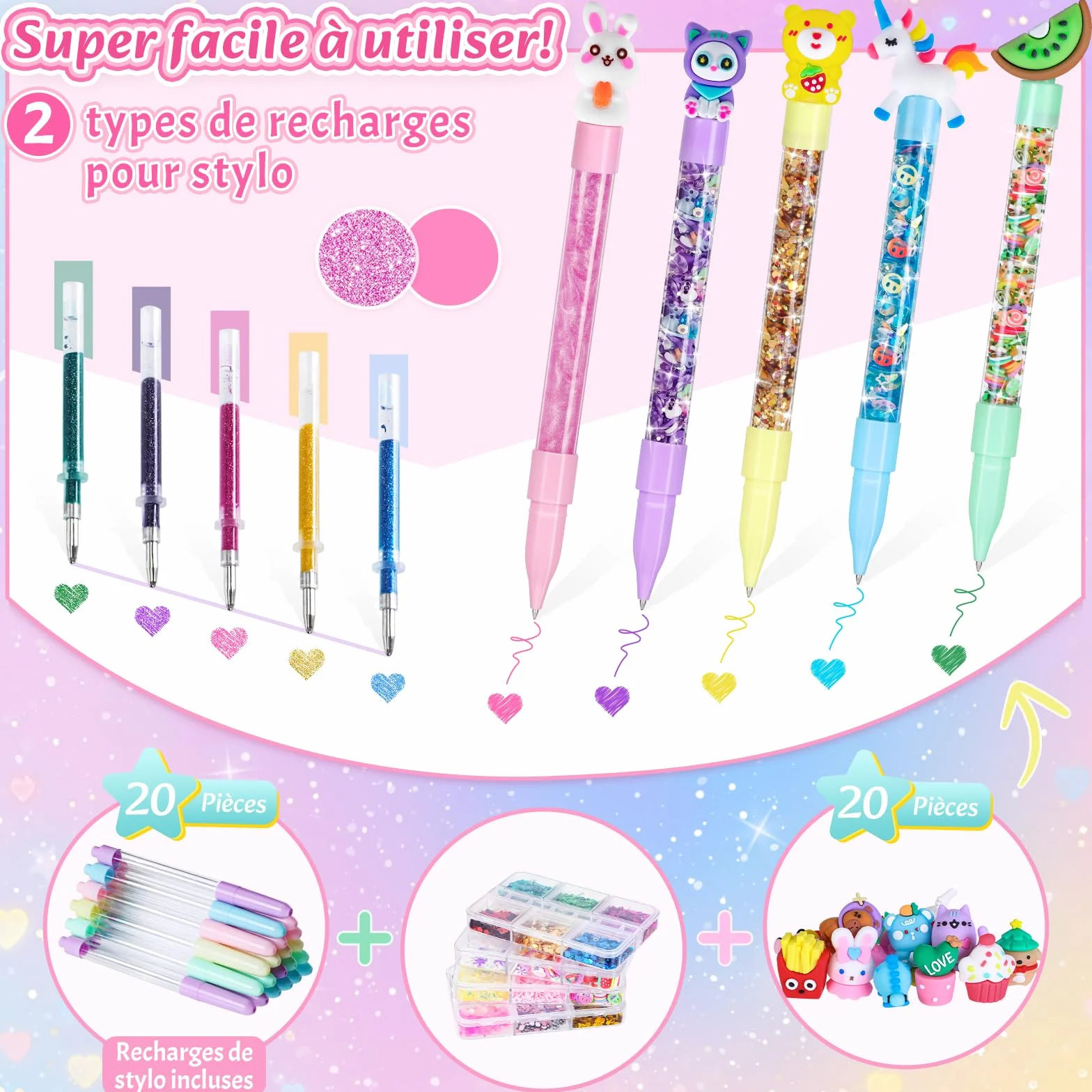 Kazzley Fabrique à Stylo 73 PCS 20 Stylos 40 Recharges Loisir Créatif Enfant 5-12 Ans Cadeau Fille Garçon
