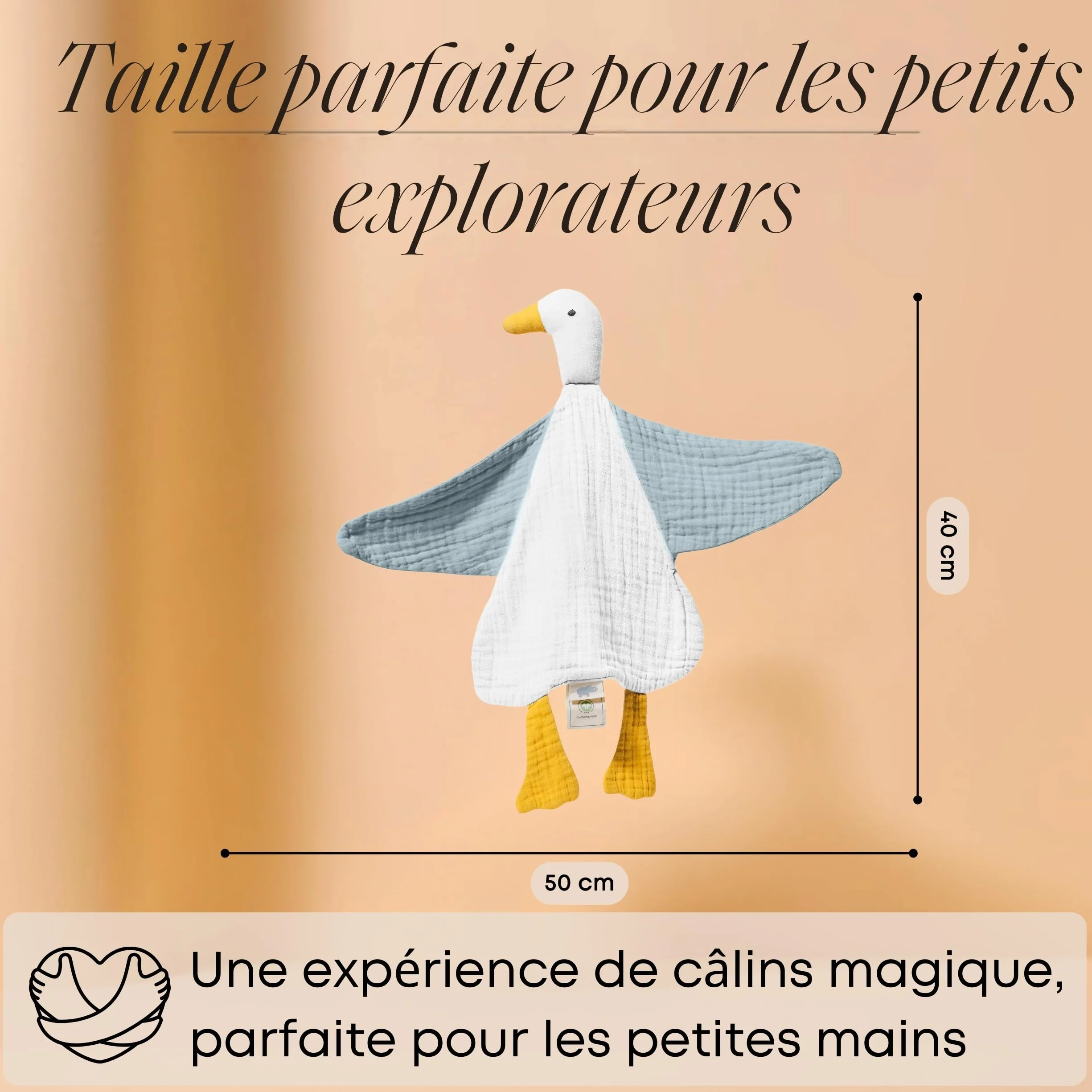 Doudou bébé Naissance I Canard Gaze de Coton Bio GOTS Ultra Doux Respirant Cadeau Nouveau-né