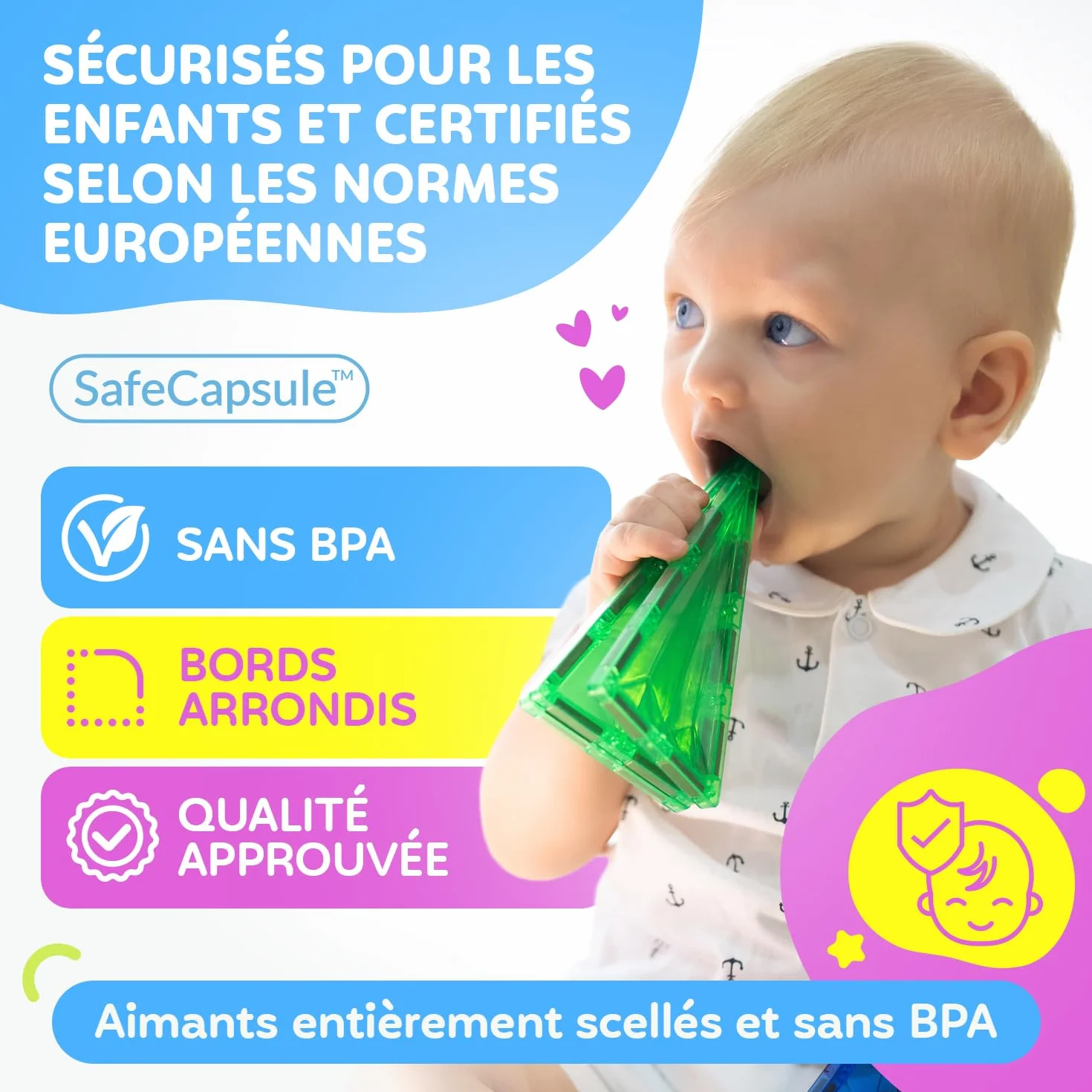 Blocs Magnétiques 120 Pièces avec 2 Voitures Jeu de Construction Enfant 3 Ans