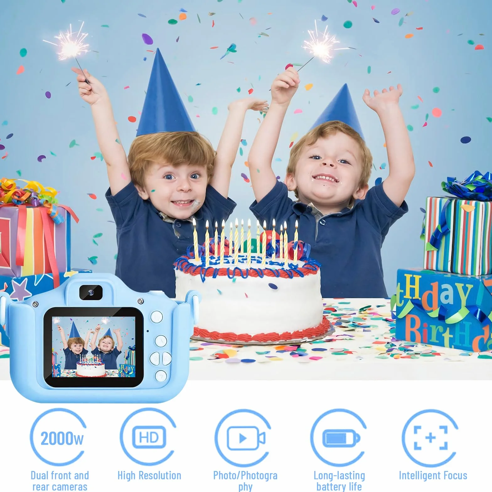 Caméra Numérique Enfant 1080P 20MP avec Carte SD 32Go Étui Antichoc Zoom 8X Écran IPS 2"