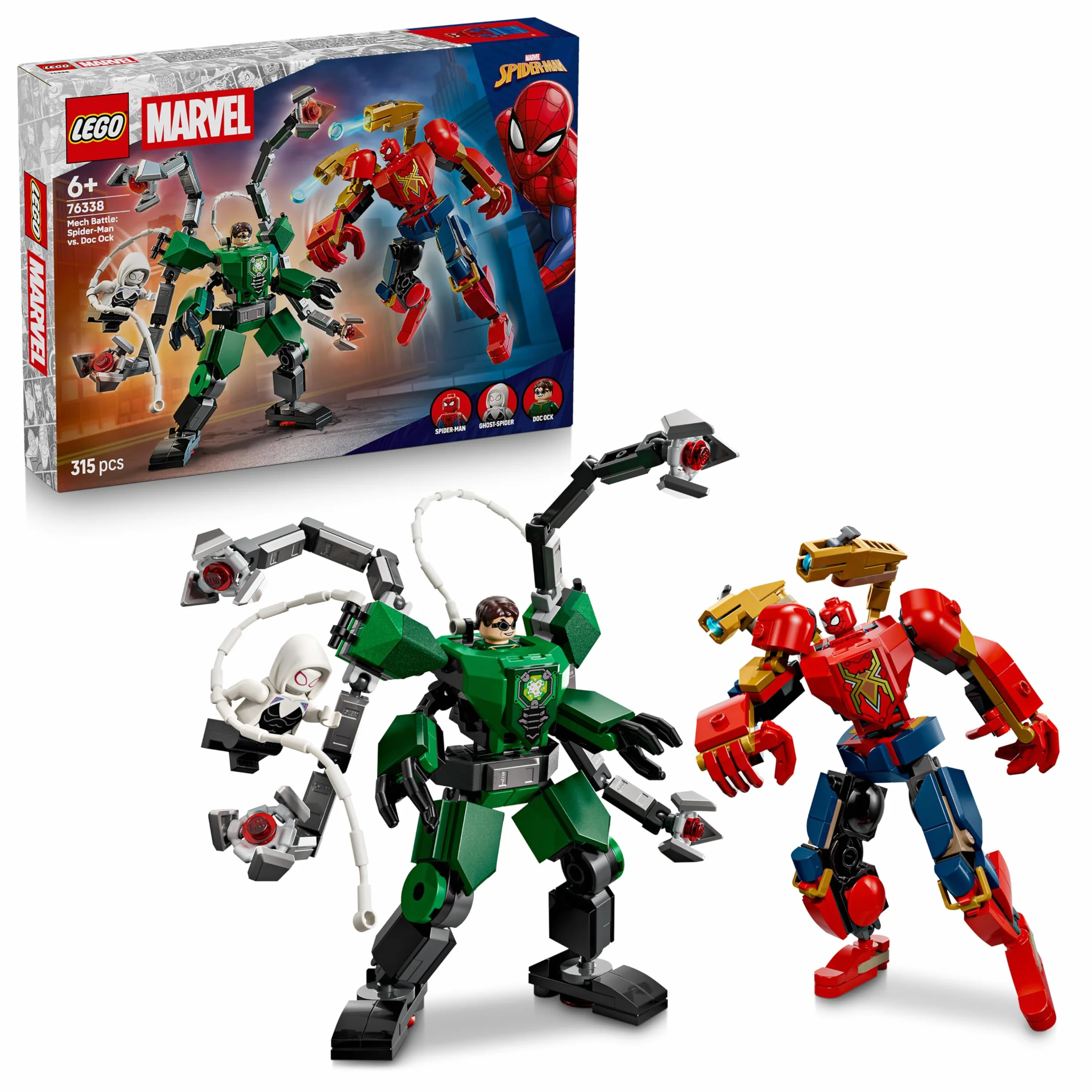 LEGO Marvel Le Combat des Robots Spider-Man contre Docteur Octopus Jouet Super-Héros 2 Figurines Action 3 Minifigurines 76338