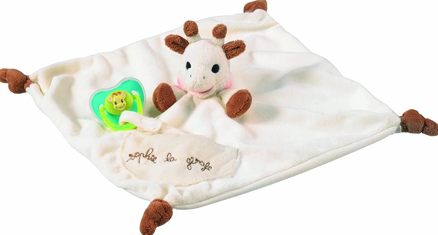Sophie la Girafe Doudou avec attache sucette Blanc Beige