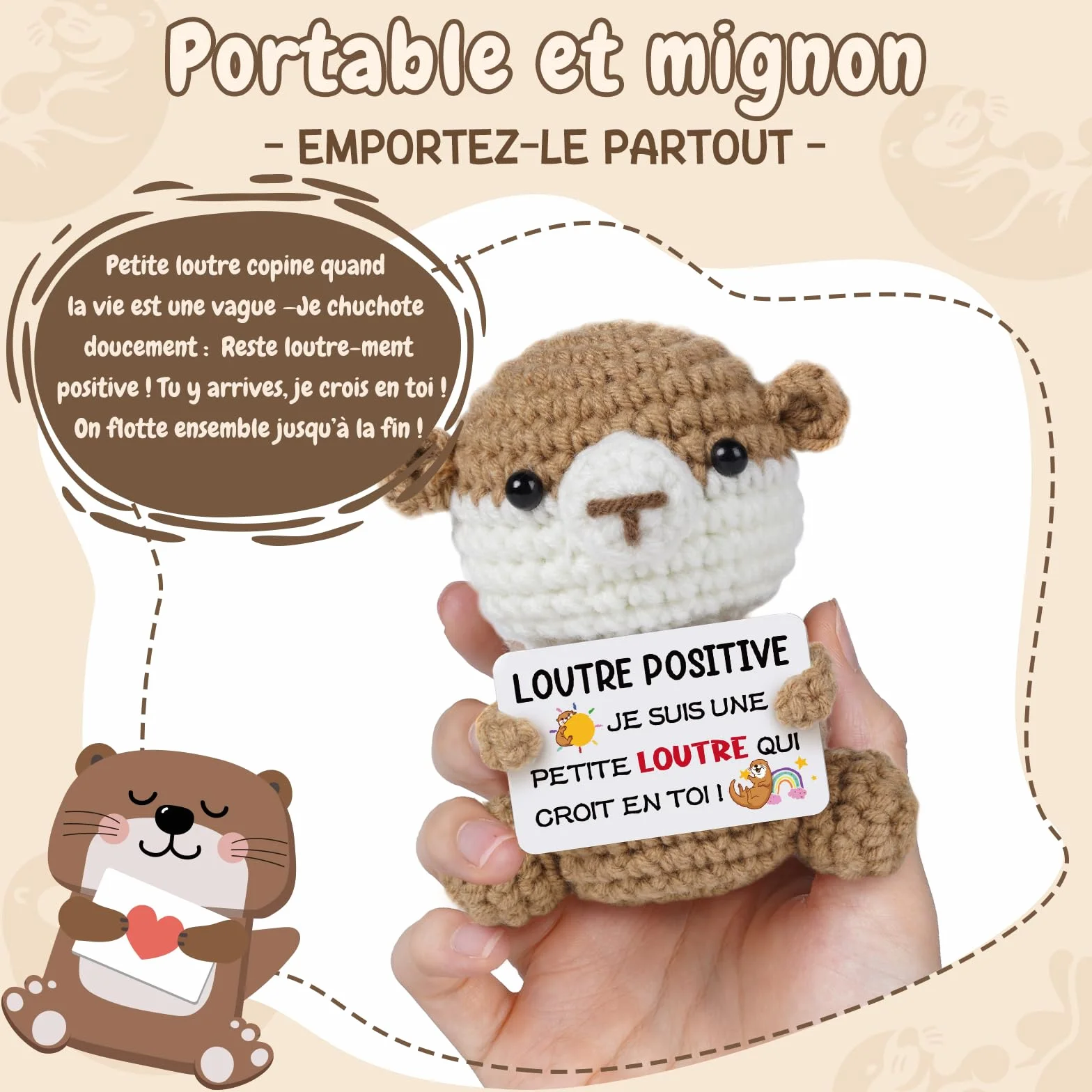 Peluche Loutre Positive avec Carte - Cadeau Original Femme Homme