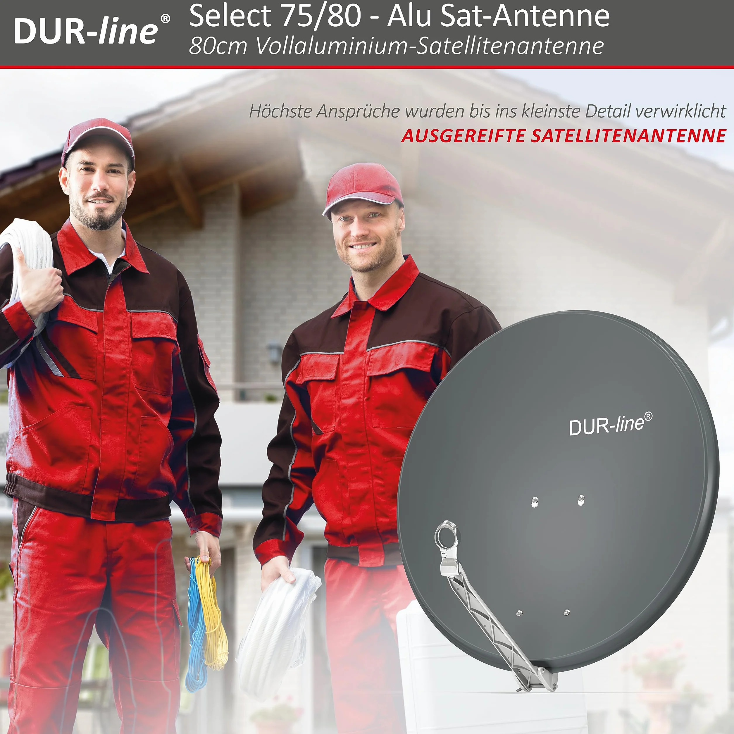 DUR-line Select Parabole Satellite 80 cm Aluminium Anthracite avec Support LNB Inoxydable