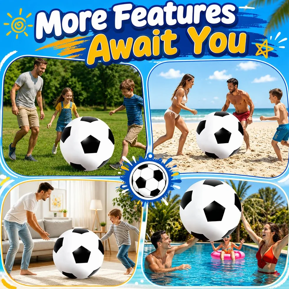 Grand Ballon de Football 100 cm, Ballon Gonflable XXL avec Pompe, Noir et Blanc