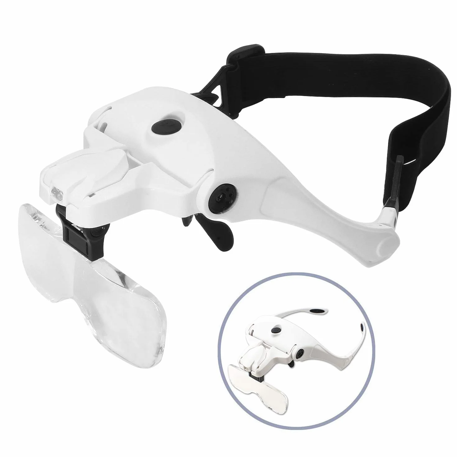 Loupe Rechargeable avec Lumière pour Travaux Rapprochés, Visière Montée sur Tête 2 LED Bandeau Interchangeable