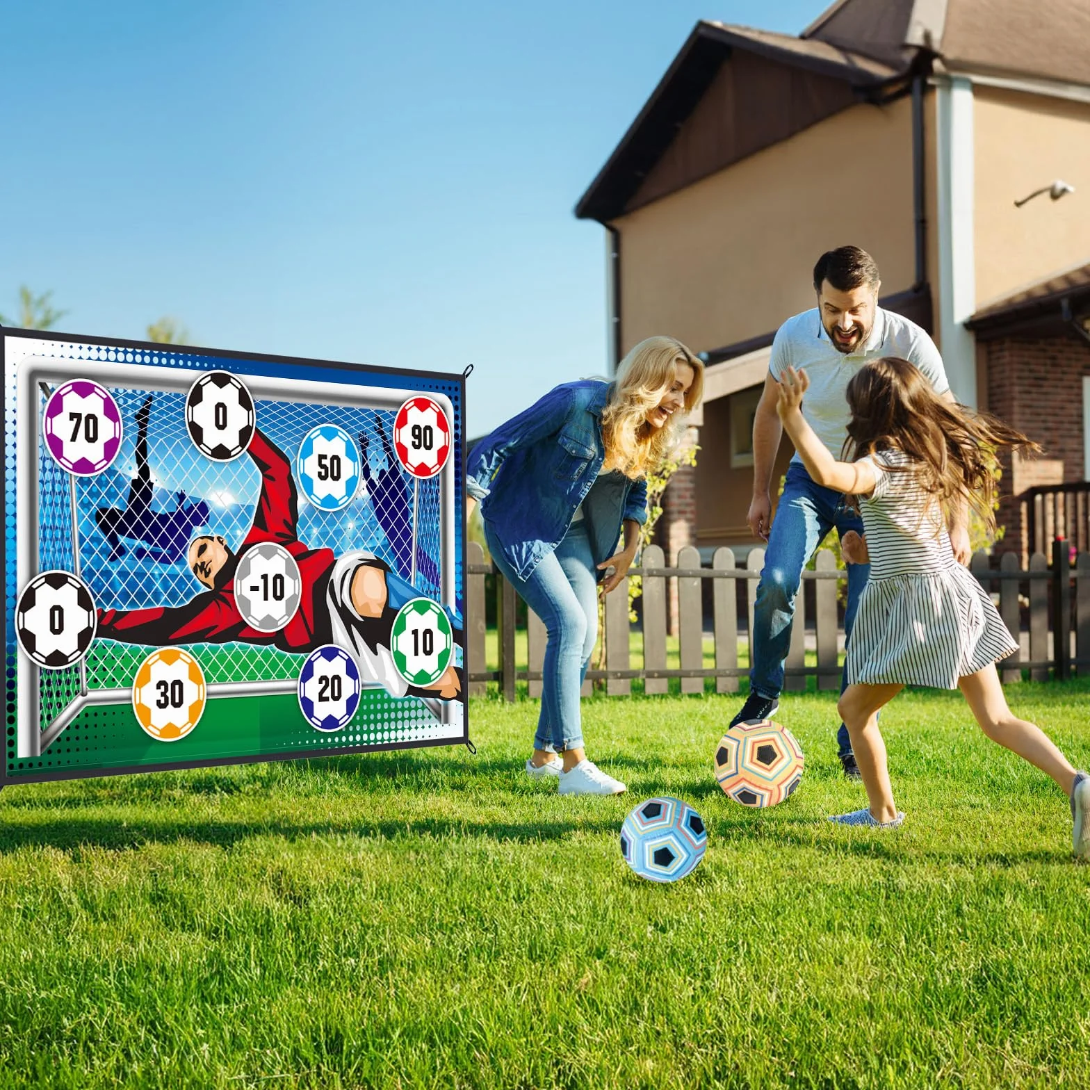 Jeux de Football pour Enfant 3-8 Ans, But de Football en Flanelle Douce avec 2 Balles, Jouet de Sport pour Jardin